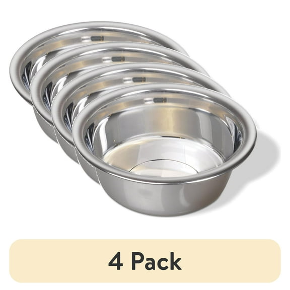 (4 pack) Van Ness Medium Lightweight Stainless Steel Bowl for Dogs, Silver