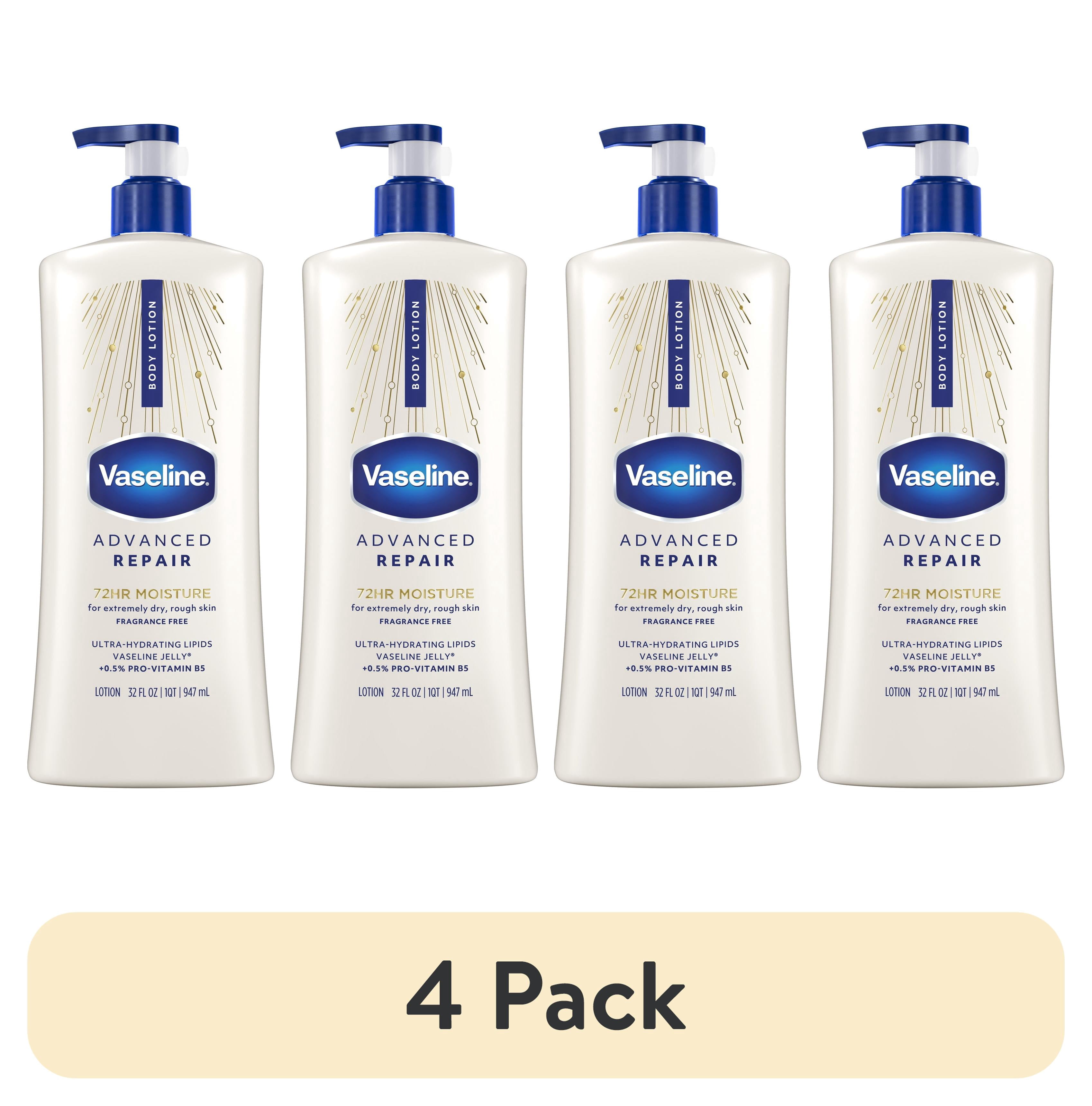(4 pack) Vaseline Intensive Care Body Lotion for Dry Skin Advanced Repair Unscented Lotion Made with Ultra-Hydrating Lipids + Vaseline Jelly to Repair Extremely Dry Skin, 32 fl oz