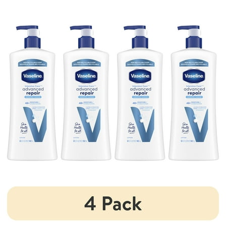 (4 pack) Vaseline Intensive Care Body Lotion Advanced Repair Unscented for Women Dry Skin, 32 oz