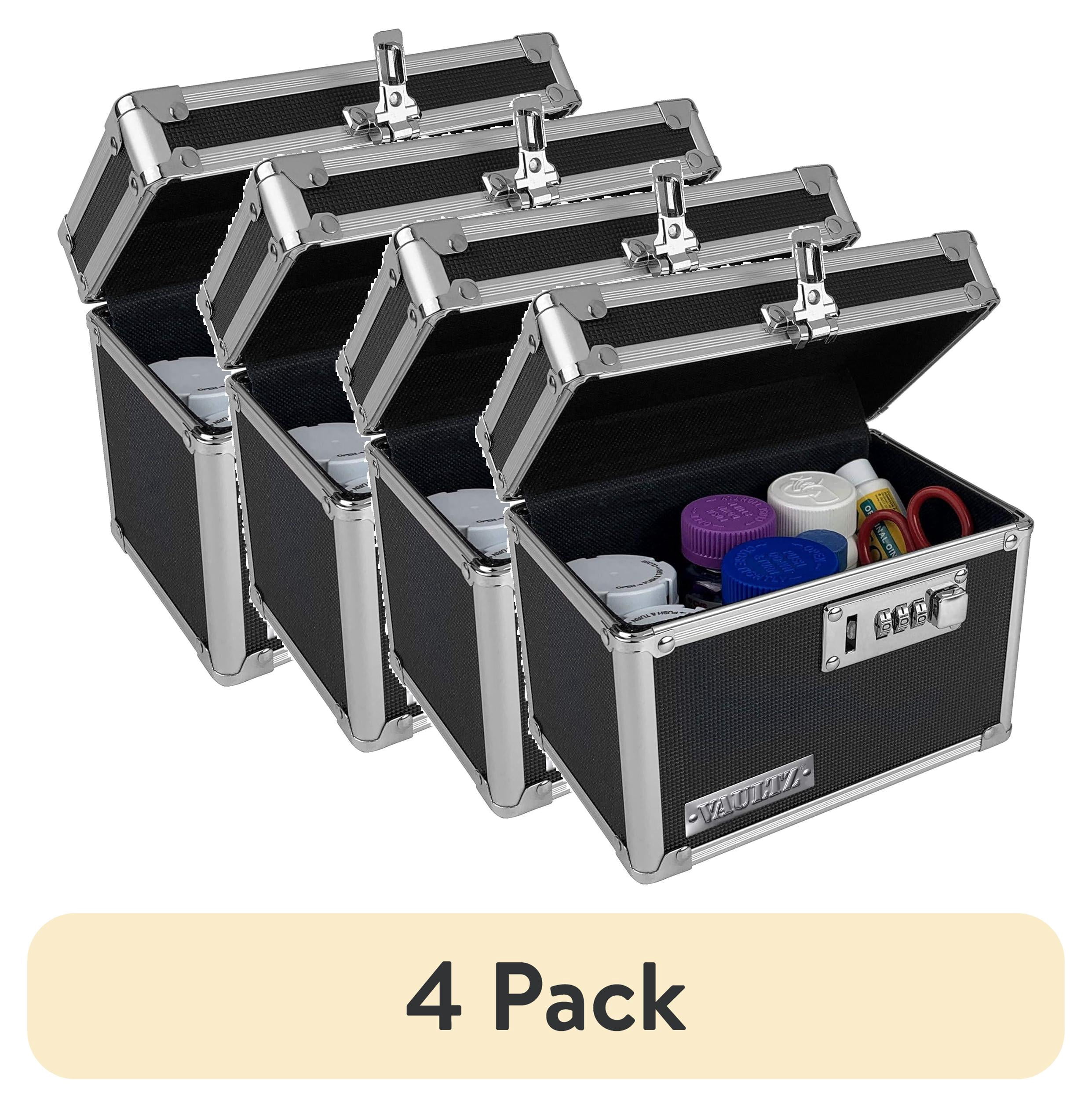 (4 pack) Vaultz Locking Medicine Box with Secure Combination Lock, Durable Black Storage for Medications and Valuables