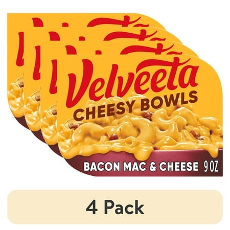 (4 pack) Velveeta Cheesy Bowls Bacon Mac & Cheese Microwave Meal, 9 oz Tray