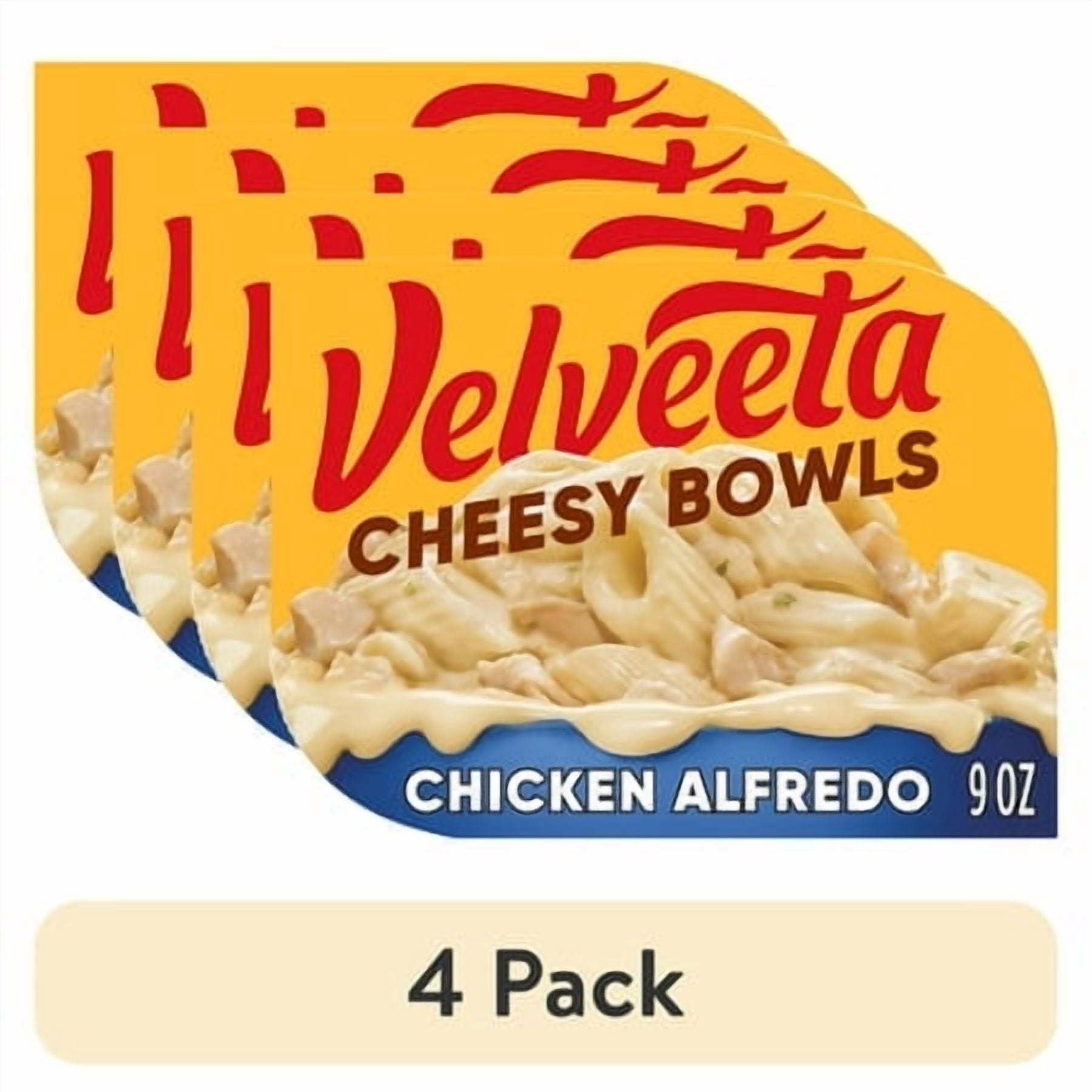 (4 pack) Velveeta Cheesy Bowls Chicken Alfredo Microwave Meal, 9 oz Tray