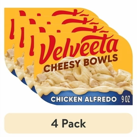 (4 pack) Velveeta Cheesy Bowls Chicken Alfredo Microwave Meal, 9 oz Tray