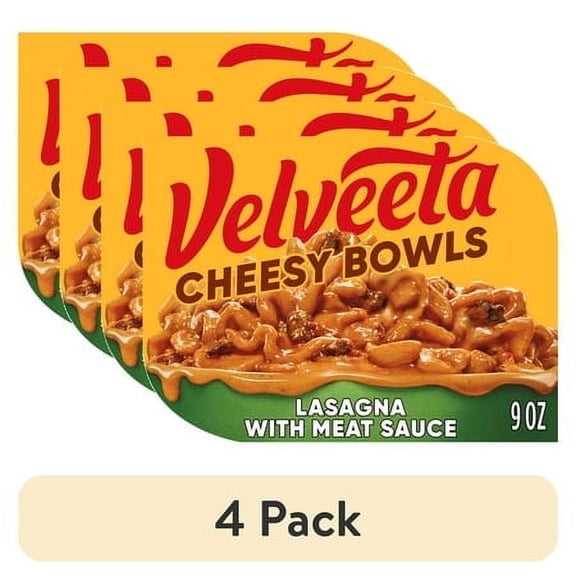 (4 pack) Velveeta Cheesy Bowls Lasagna with Meat Sauce Microwave Meal, 9 oz Tray
