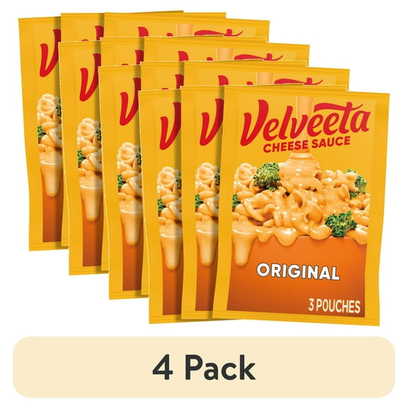 (4 pack) Velveeta Original Melting Cheese Dip & Sauce Pouches, 3 Ct Box, 4 oz Packets, Shelf-Stable