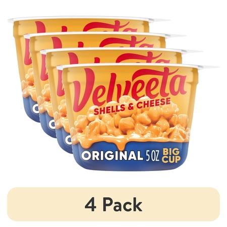(4 pack) Velveeta Shells and Cheese Mac and Cheese, 1 Big Cup, for Easy Dinner or Dinner Sides, Original Flavor, 5 oz