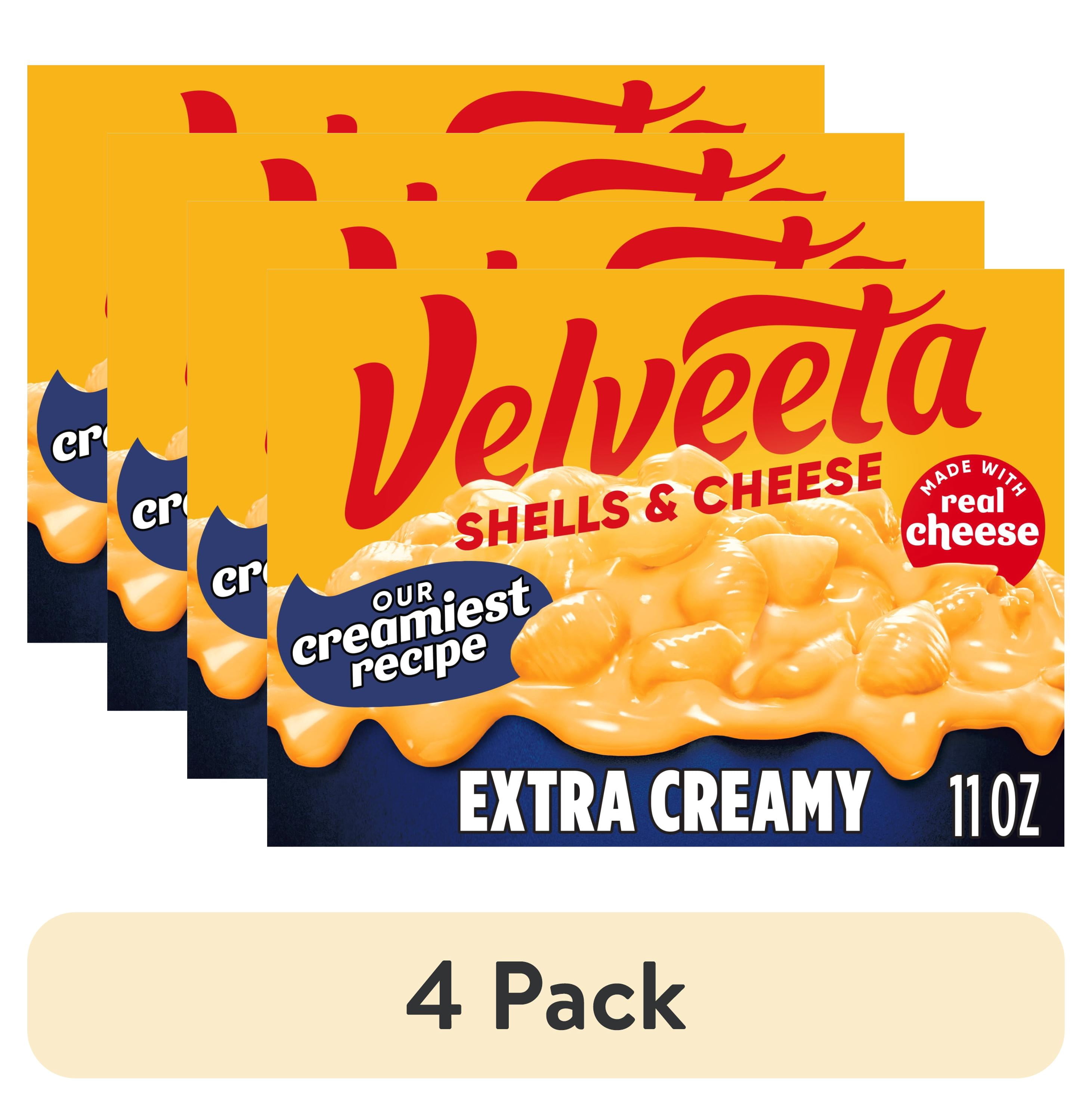 (4 pack) Velveeta Shells and Cheese Extra Creamy Mac and Cheese, 1 Box, for Easy Dinner or Dinner Sides, Extra Creamy, Made with Real Cheese, 11 oz
