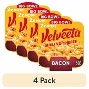 (4 pack) Velveeta Shells and Cheese Mac and Cheese with Bacon, 1 Big Bowl, for Easy Dinner or Dinner Sides, Made with Real Cheese, 5 oz