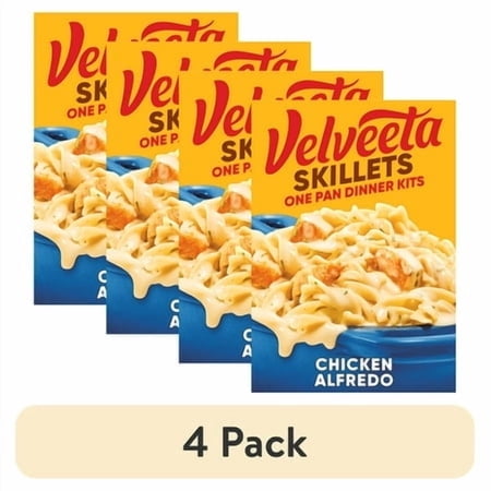 (4 pack) Velveeta Skillets Chicken Alfredo One Pan Dinner Kit, 12.5 oz Box