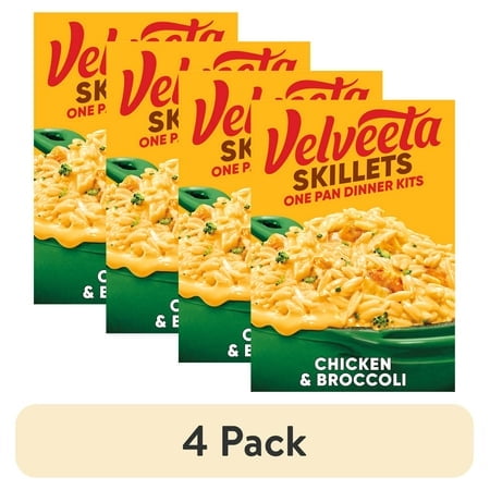 (4 pack) Velveeta Skillets Chicken Pasta Dinner Kit with Broccoli & Orzo, 13.6 oz Box