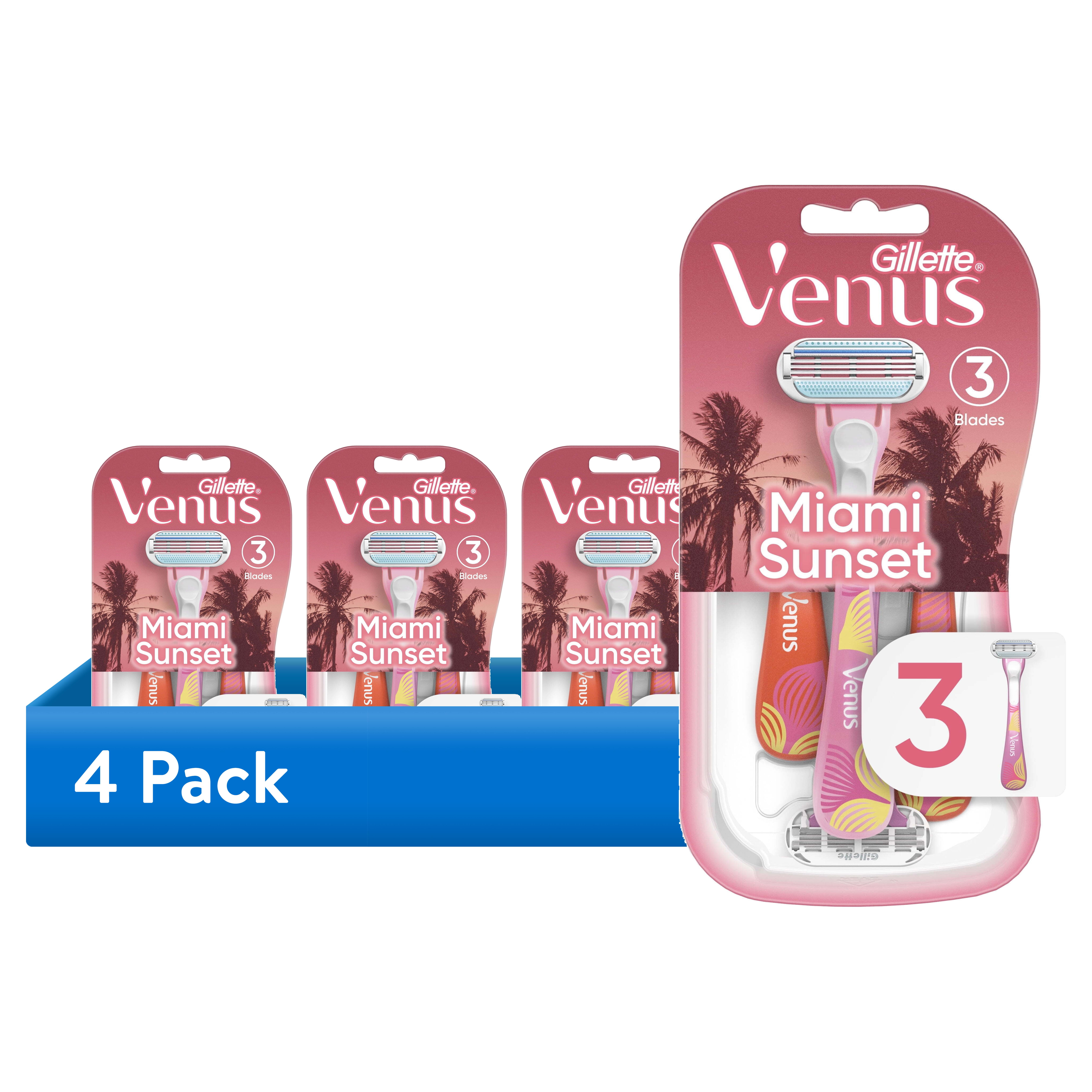 (4 pack) Venus Miami Sunset Smooth Sensitive, Disposable Women's Razors, 3 Ct