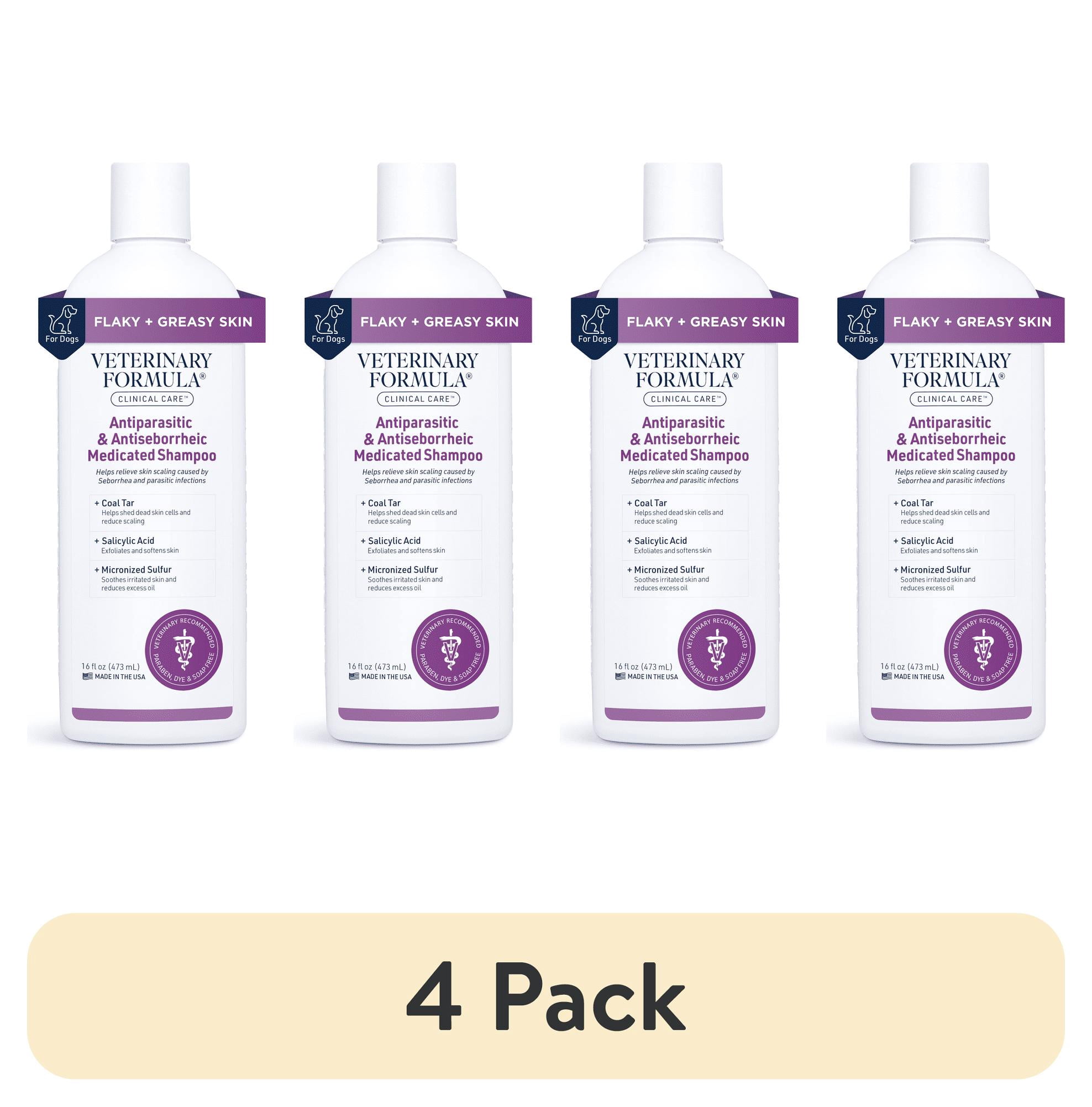 (4 pack) Veterinary Formula Antiparasitic & Antiseborrheic Shampoo Clinical Care for Dogs, 16 fl oz