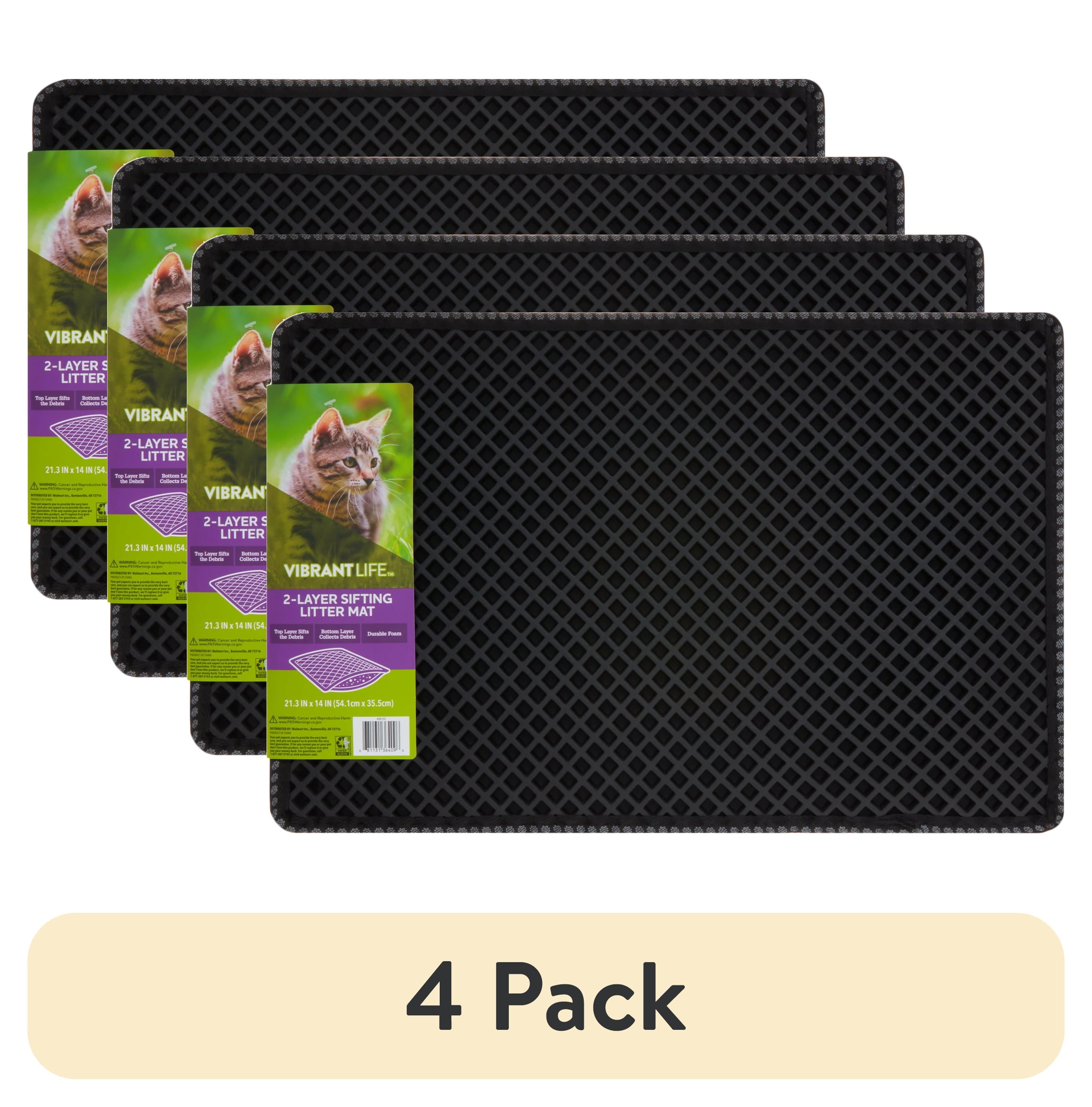 (4 pack) Vibrant Life 2-Layer Sifting Cat Litter Mat, Black, 21.3" x 14"
