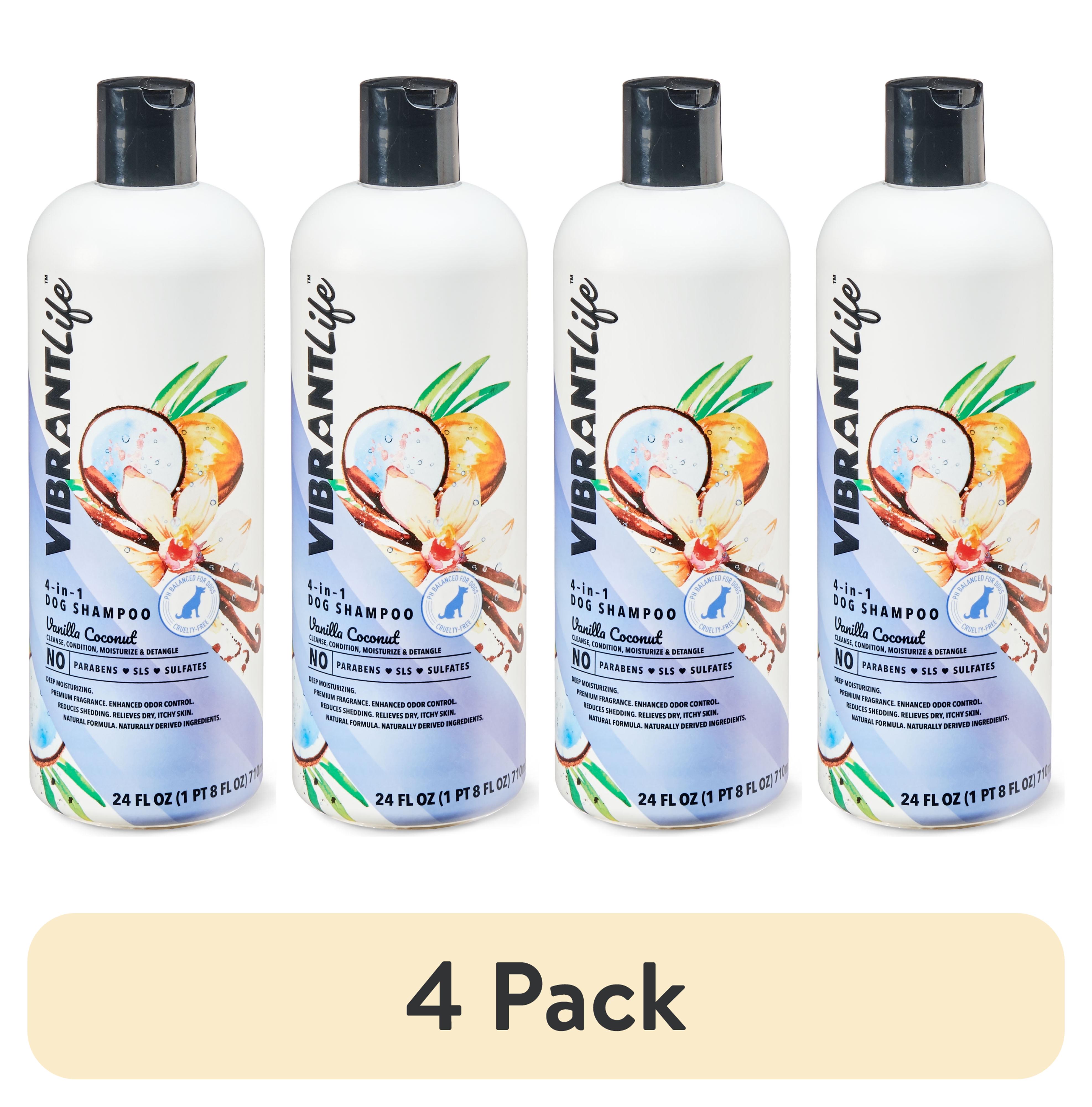 (4 pack) Vibrant Life 4-in-1 Dog Shampoo, Vanilla Coconut Scent, Cleanse, Condition, Moisturize and Detangle your dog's fur, 24 fl oz
