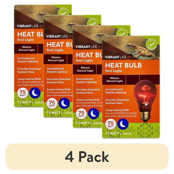 (4 pack) Vibrant Life 75W Terrarium Heat Bulb, Red