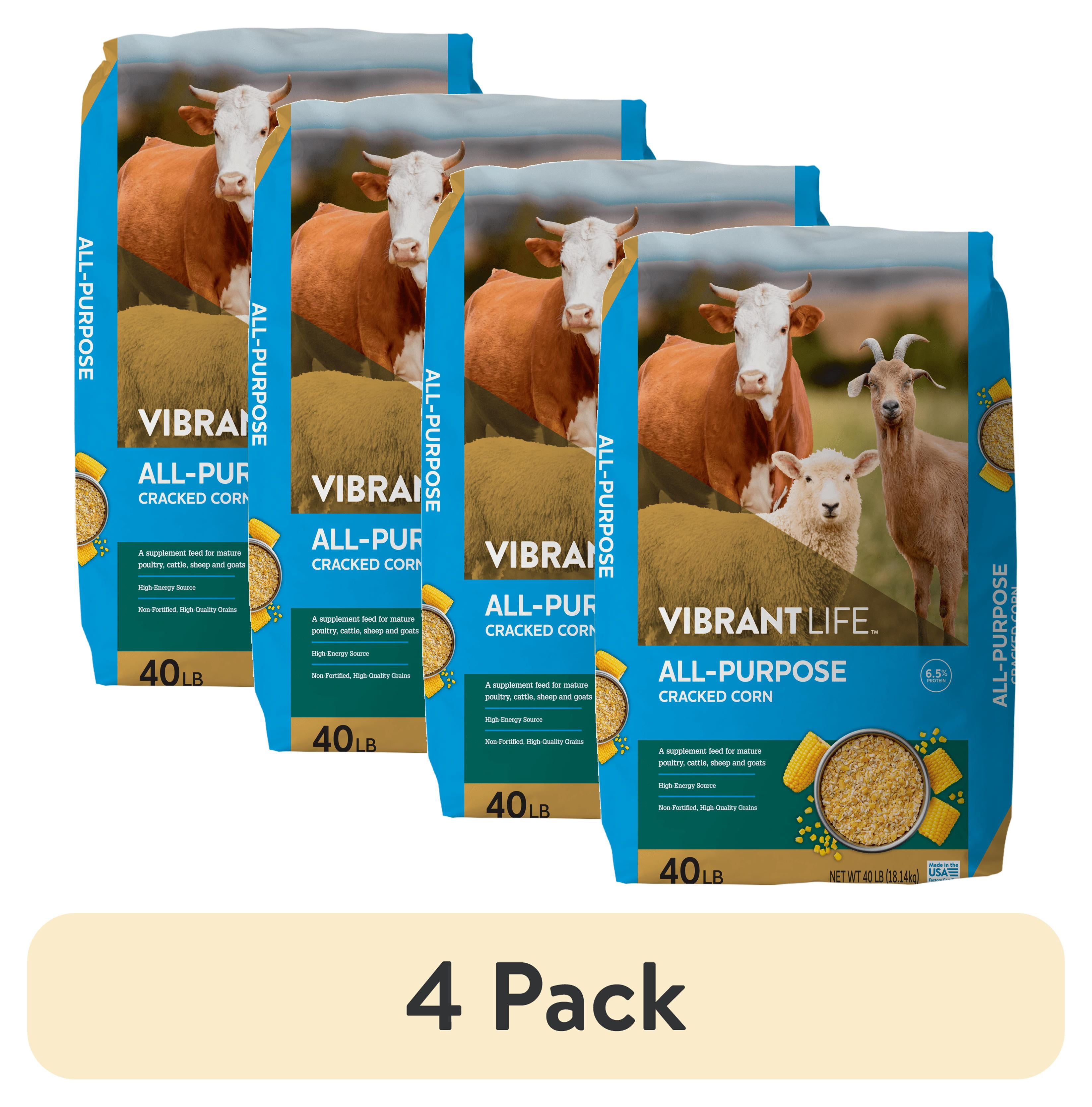 (4 pack) Vibrant Life All-Purpose Cracked Corn, 40 lb Bag