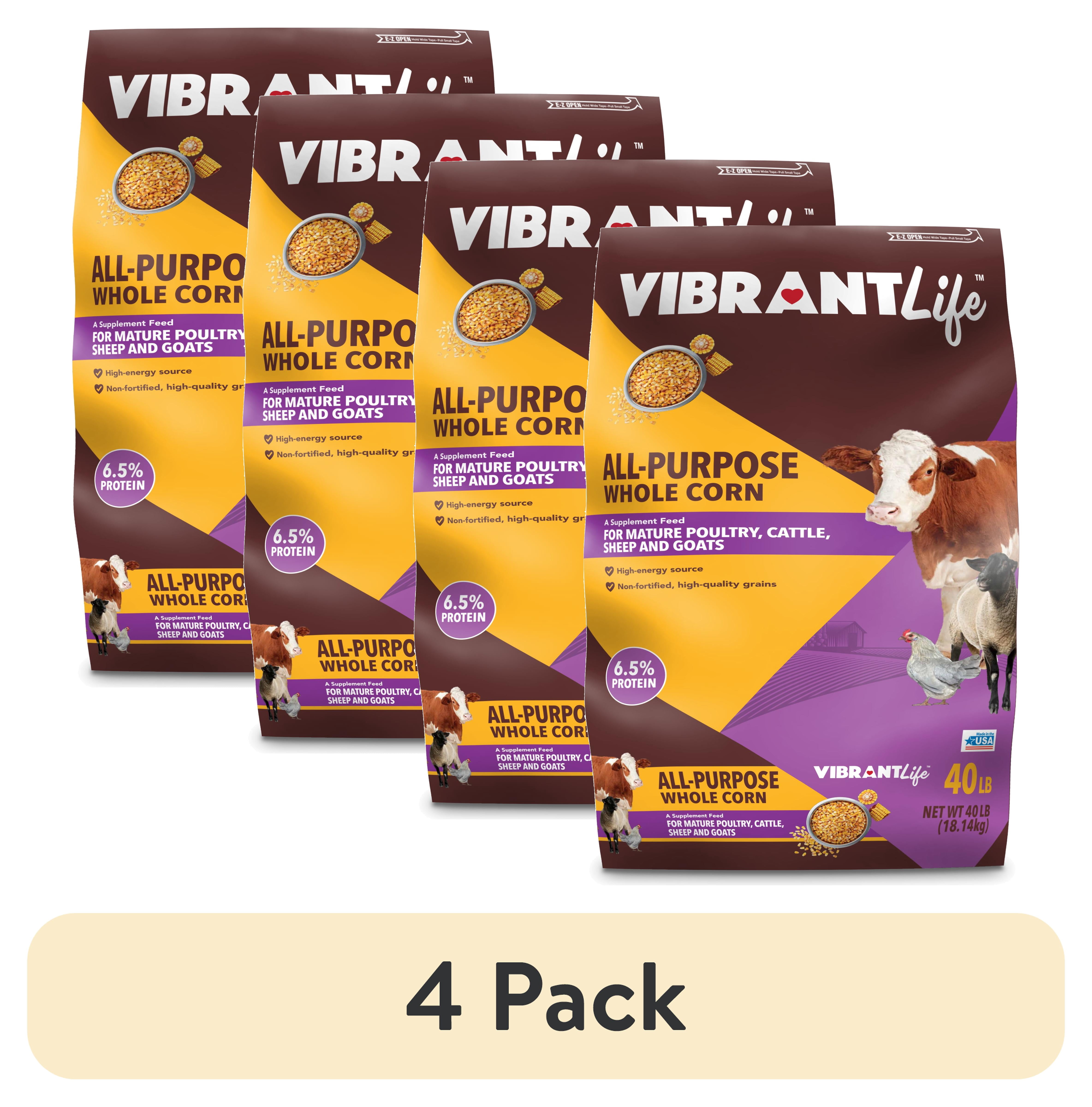 (4 pack) Vibrant Life All-Purpose Whole Corn Animal Feed for Mature Poultry, Cattle, Sheep, and Goats, 40 lb