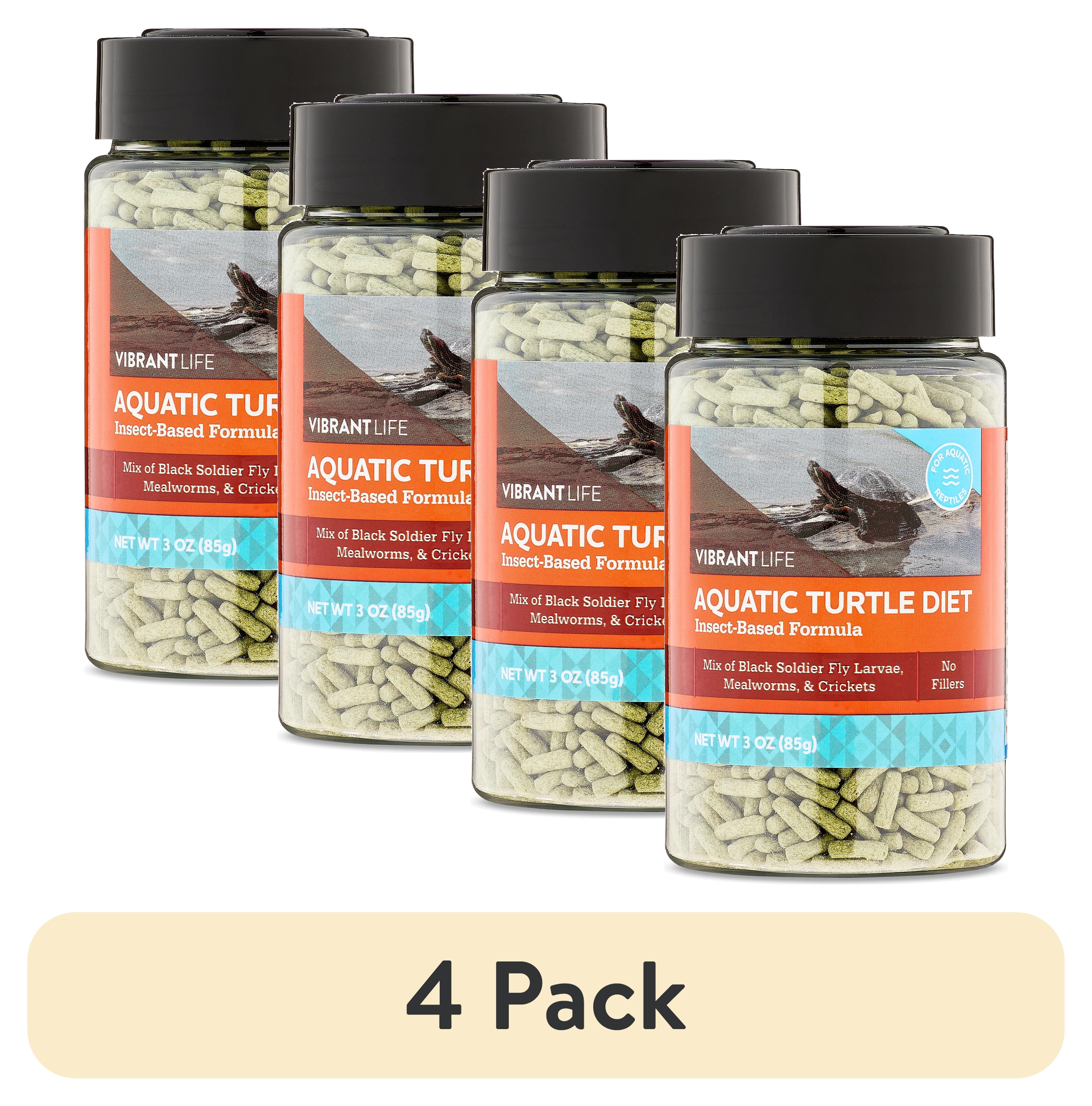 (4 pack) Vibrant Life Aquatic Turtle Diet, Insect-Based Pellets, 3 oz