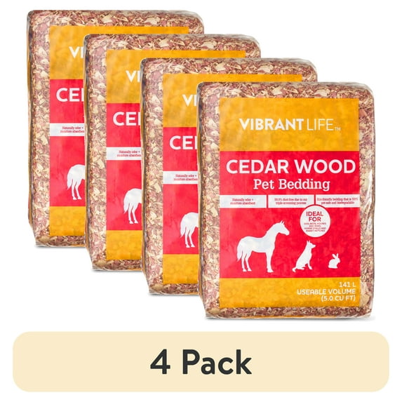 (4 pack) Vibrant Life Cedar Wood Pet Bedding, 141 L Bag