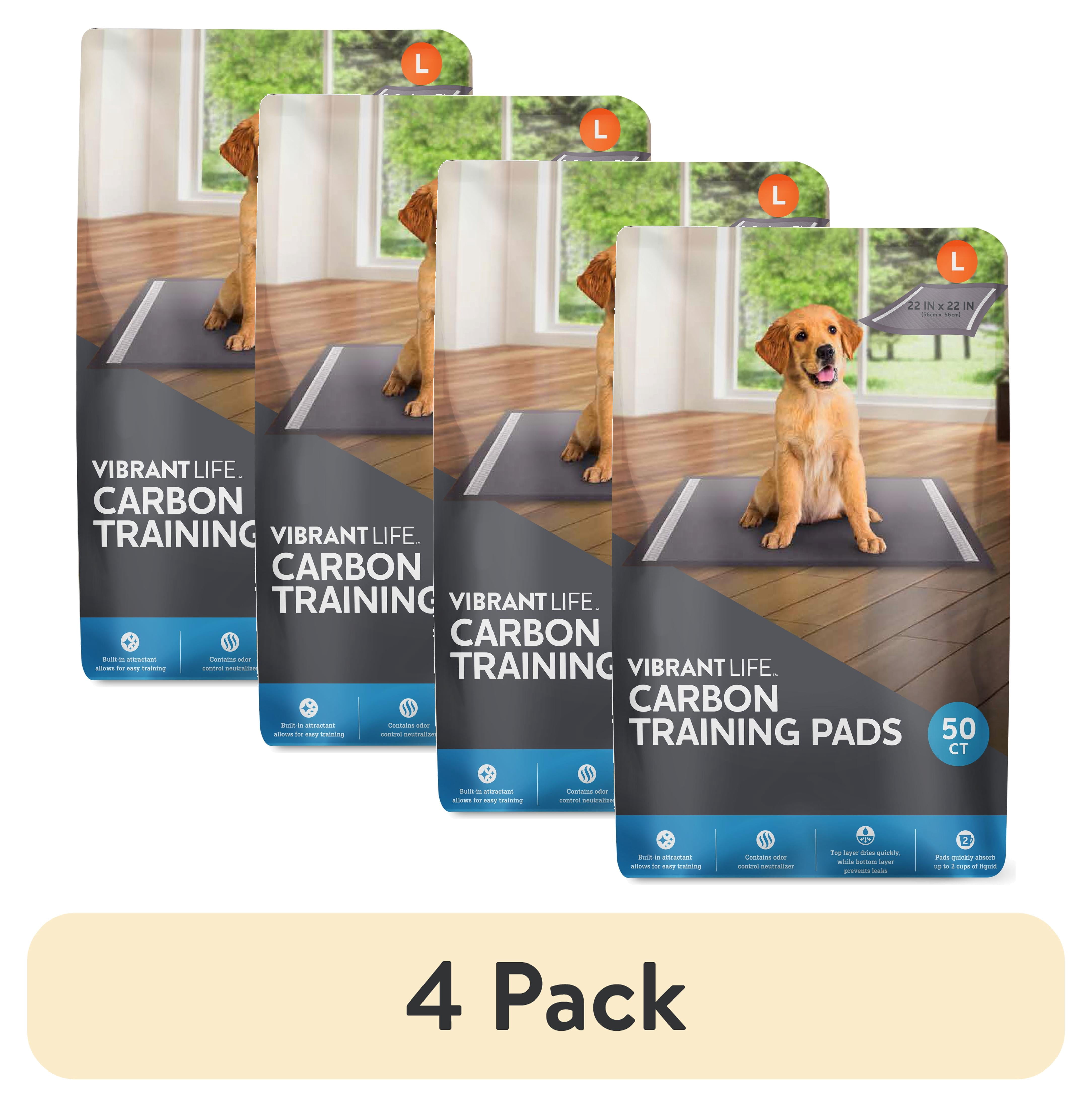 (4 pack) Vibrant Life Charcoal Training Pads – Odor Control, Super Absorbent, Leak Proof, & Fast Dry Dog and Puppy Pee Pads – L 22 in x 22 in, 50 Count
