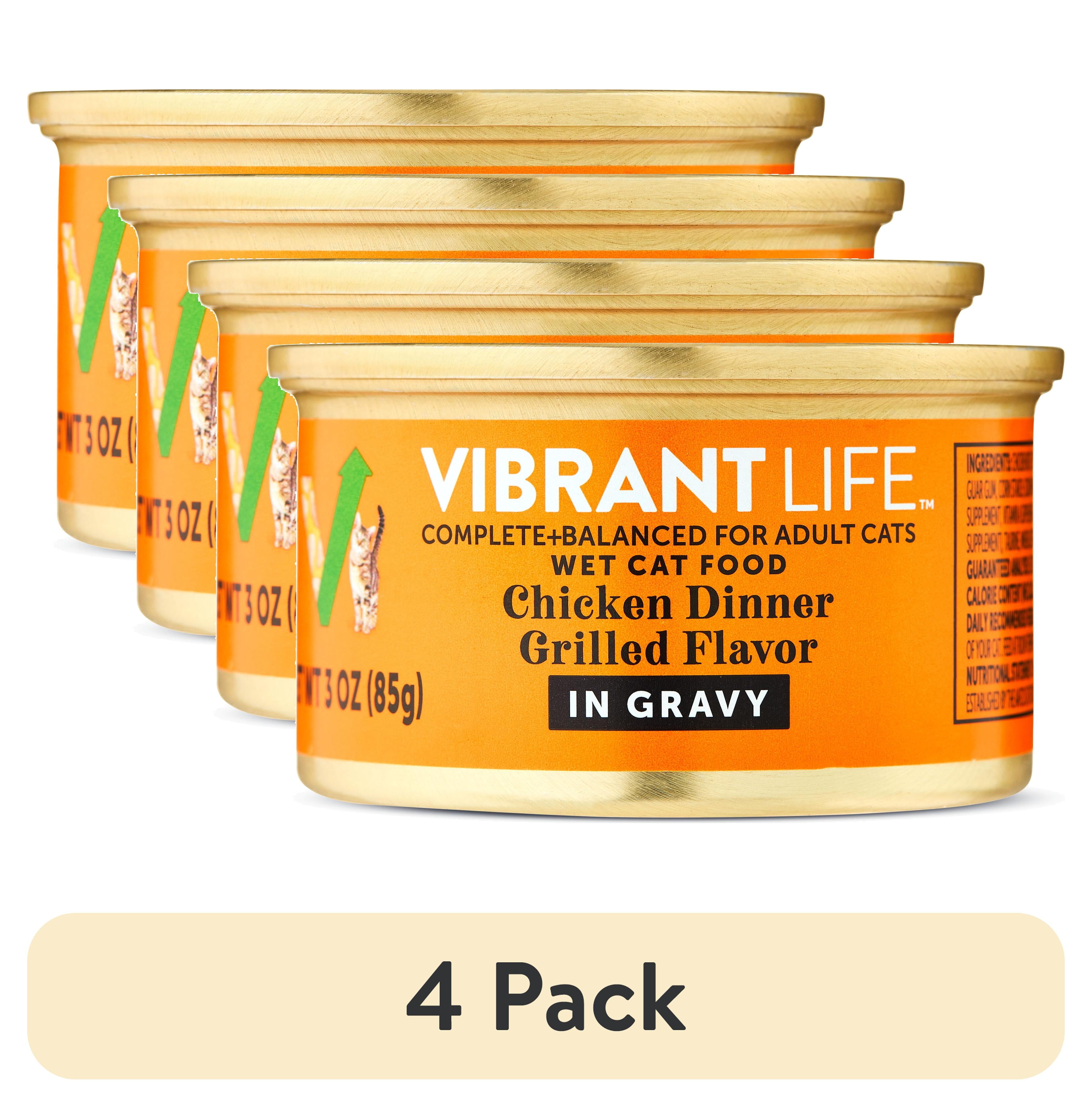 (4 pack) Vibrant Life Chicken Dinner Grilled Flavor Cuts in Gravy Wet Cat Food, 3 oz Can