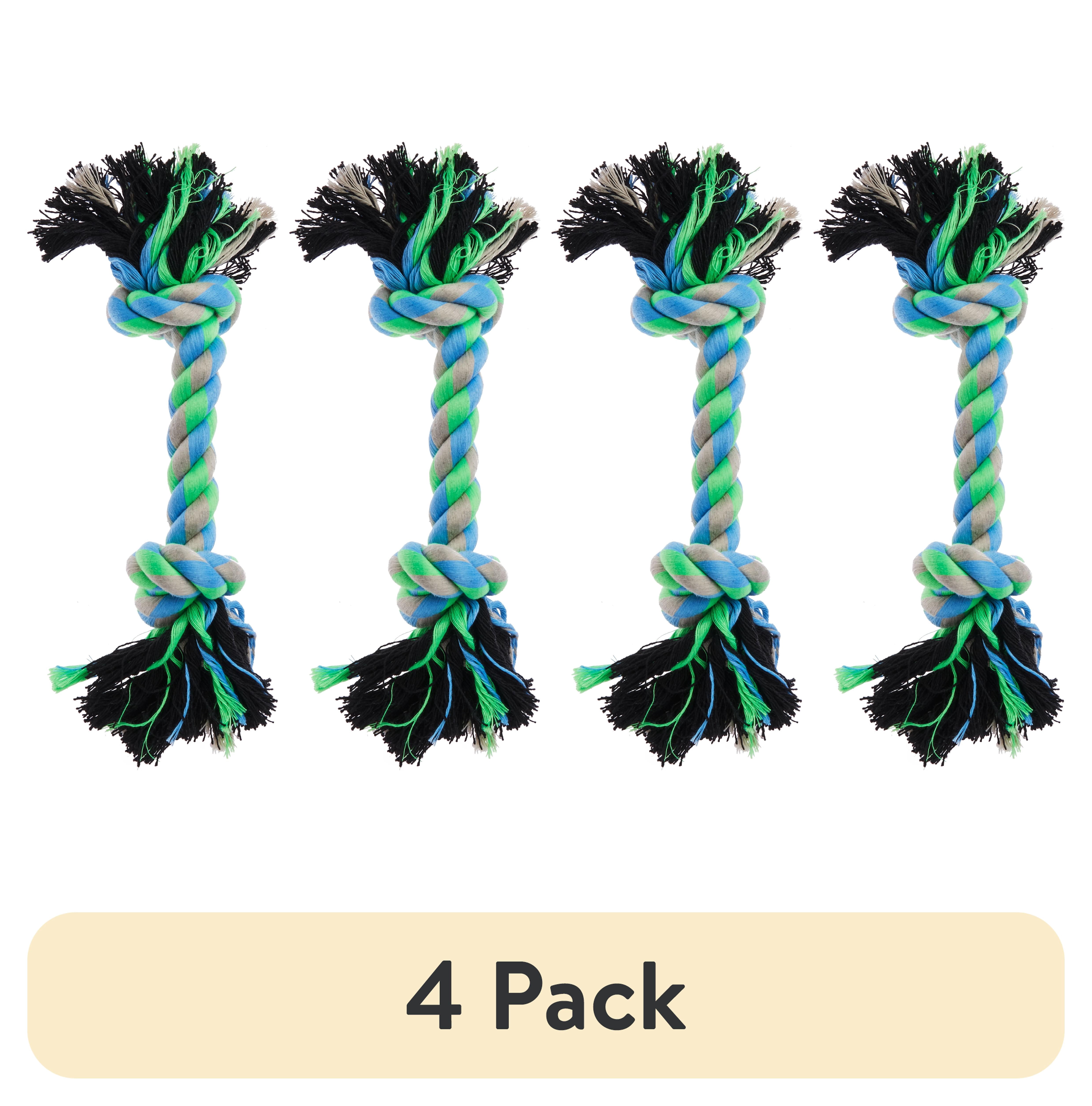 (4 pack) Vibrant Life Chomp & Tug Buddy Rope Toy for Moderate Chewers, Blue, Small