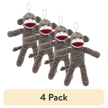 (4 pack) Vibrant Life Cozy Buddy Sock Monkey Dog Toy, Chew Level 1