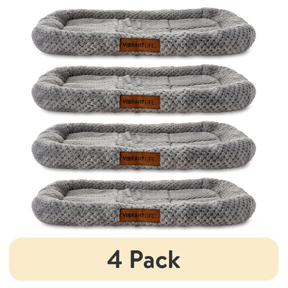 (4 pack) Vibrant Life Small/Medium Soft Cozy Crate Mat, Gray, 24 in x 18 in