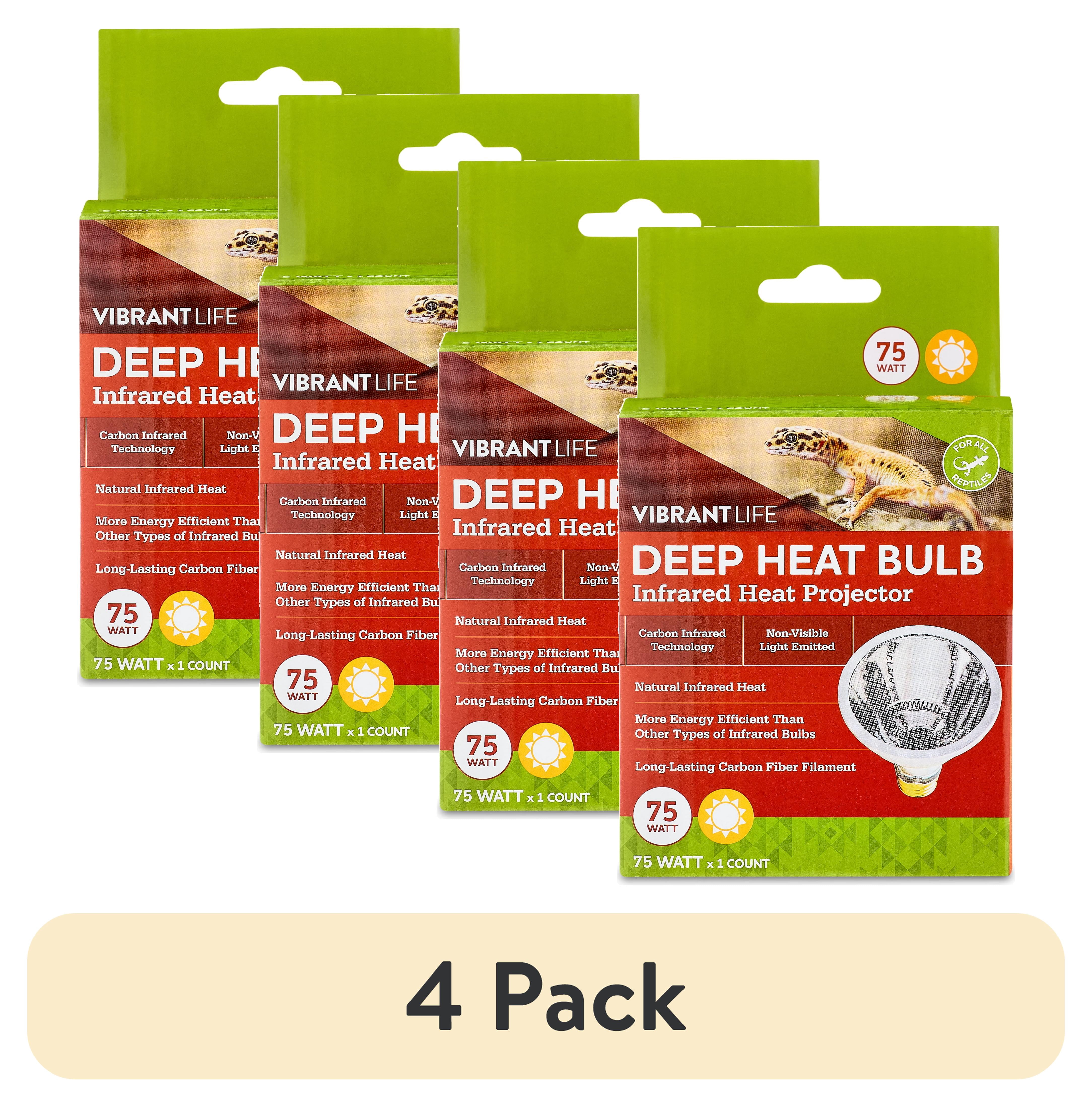 (4 pack) Vibrant Life Deep Heat Bulb for Reptile Terrarium Habitat Lighting, 75 Watts