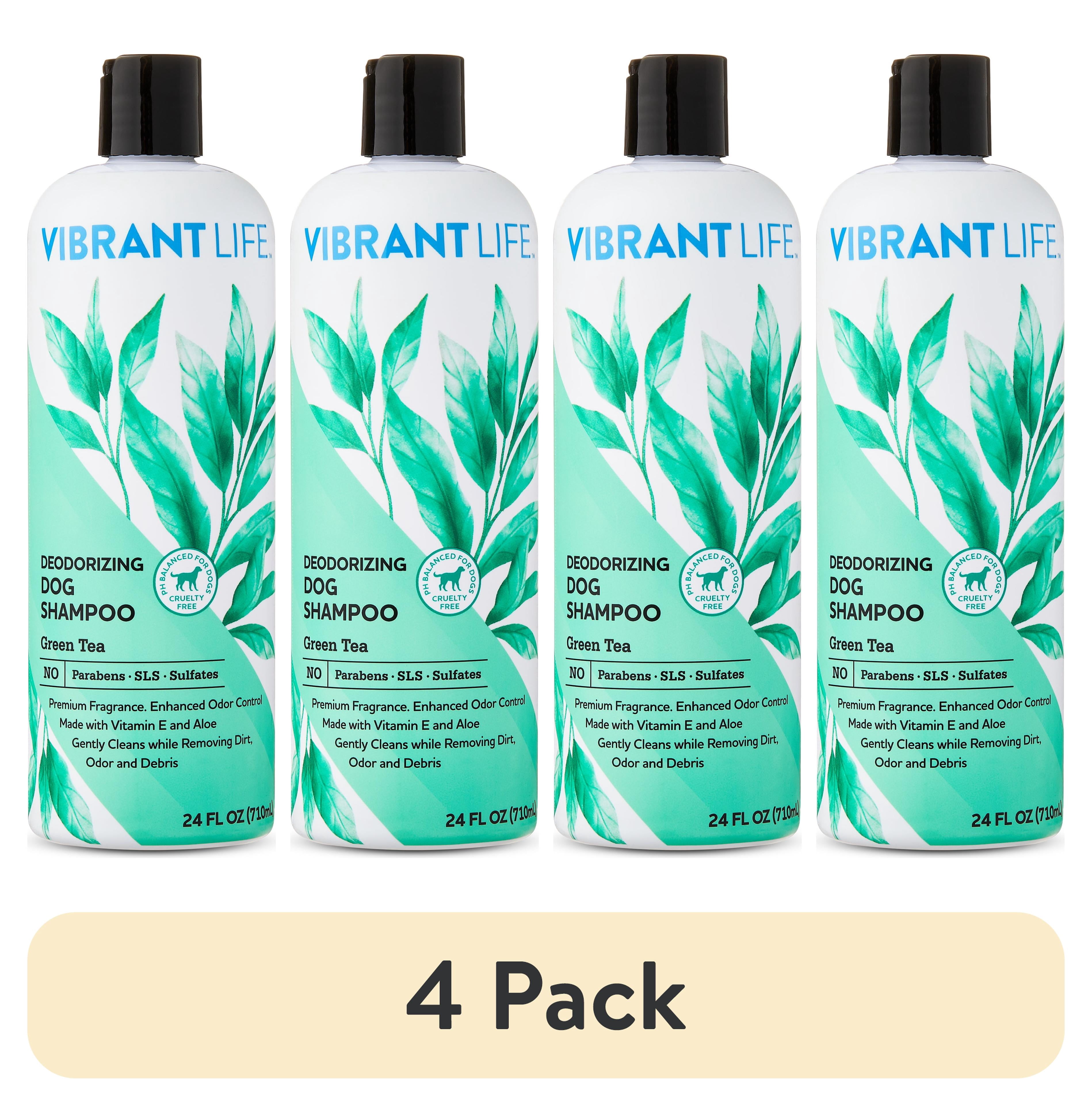 (4 pack) Vibrant Life Deodorizing Dog Shampoo with Green Tea, 24 fl oz