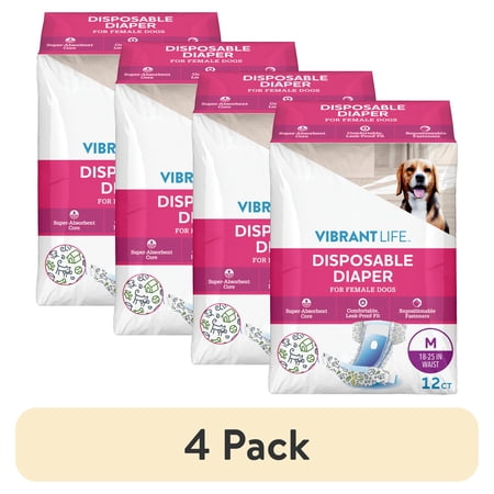 (4 pack) Vibrant Life Disposable Diapers for Female Dogs - Med