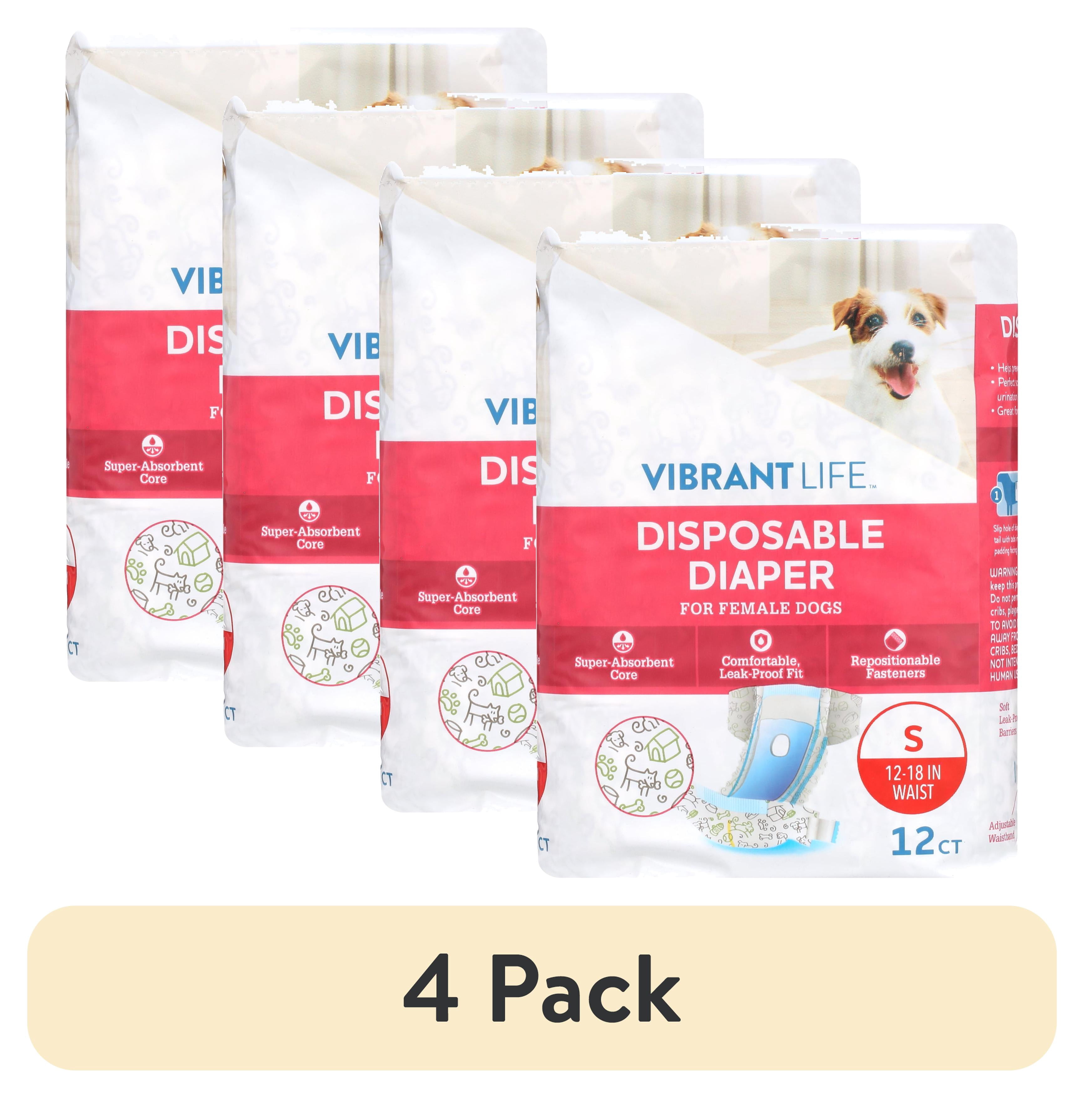 (4 pack) Vibrant Life Disposable Diapers for Female Dogs - Small