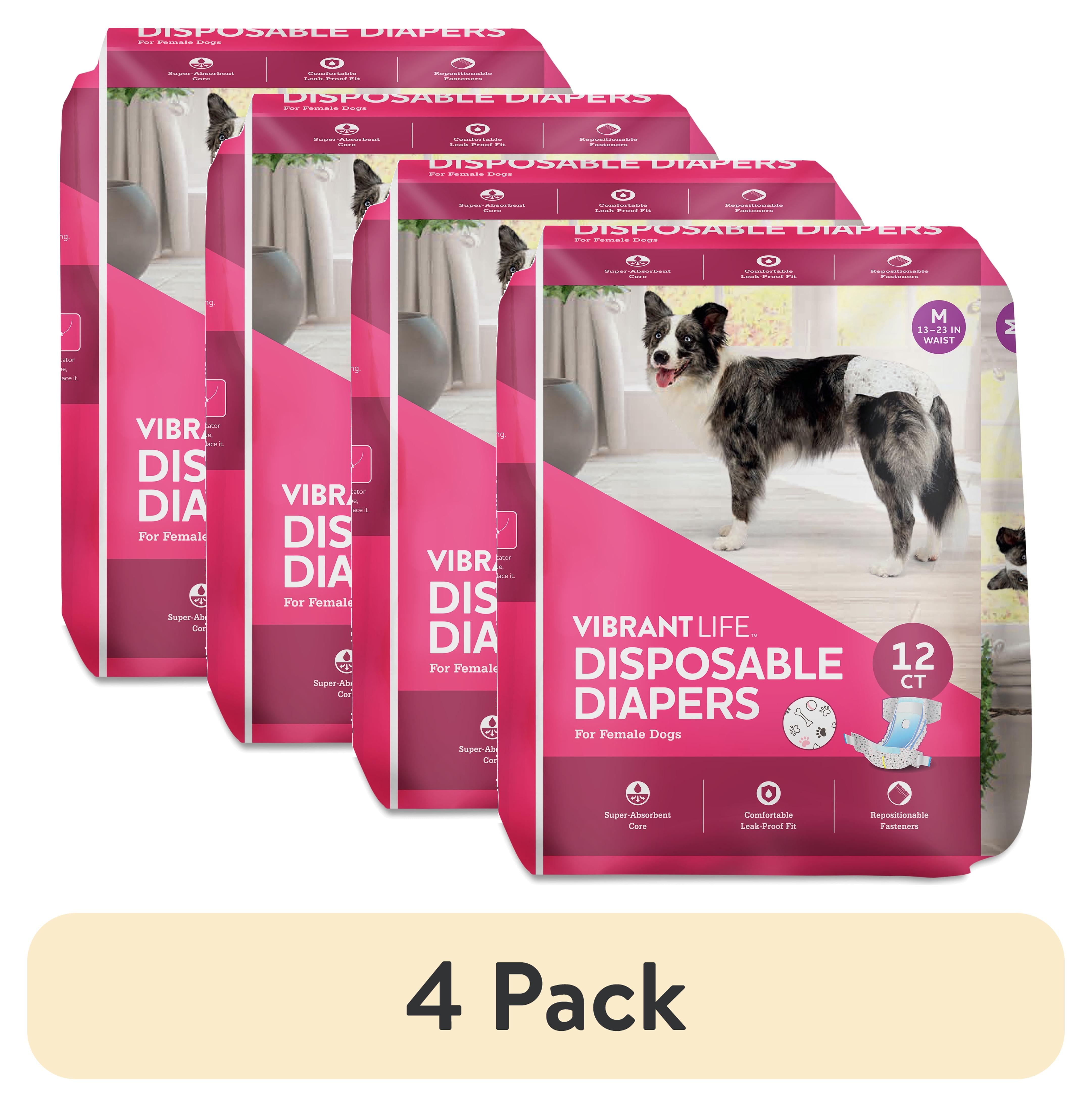 (4 pack) Vibrant Life Disposable Dog Diapers for Female Dogs, M, 12 Count