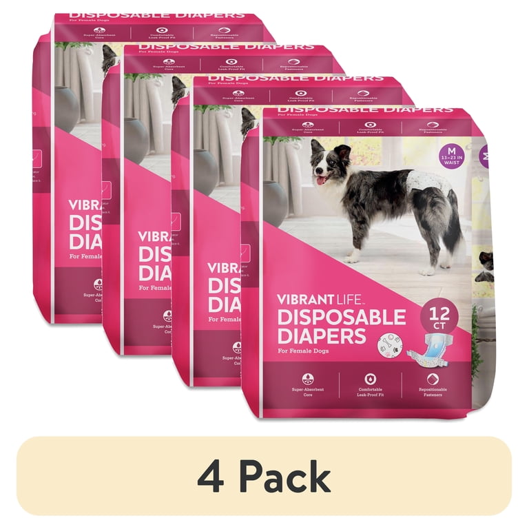 4 pack) Vibrant Life Disposable Dog Diapers for Female Dogs