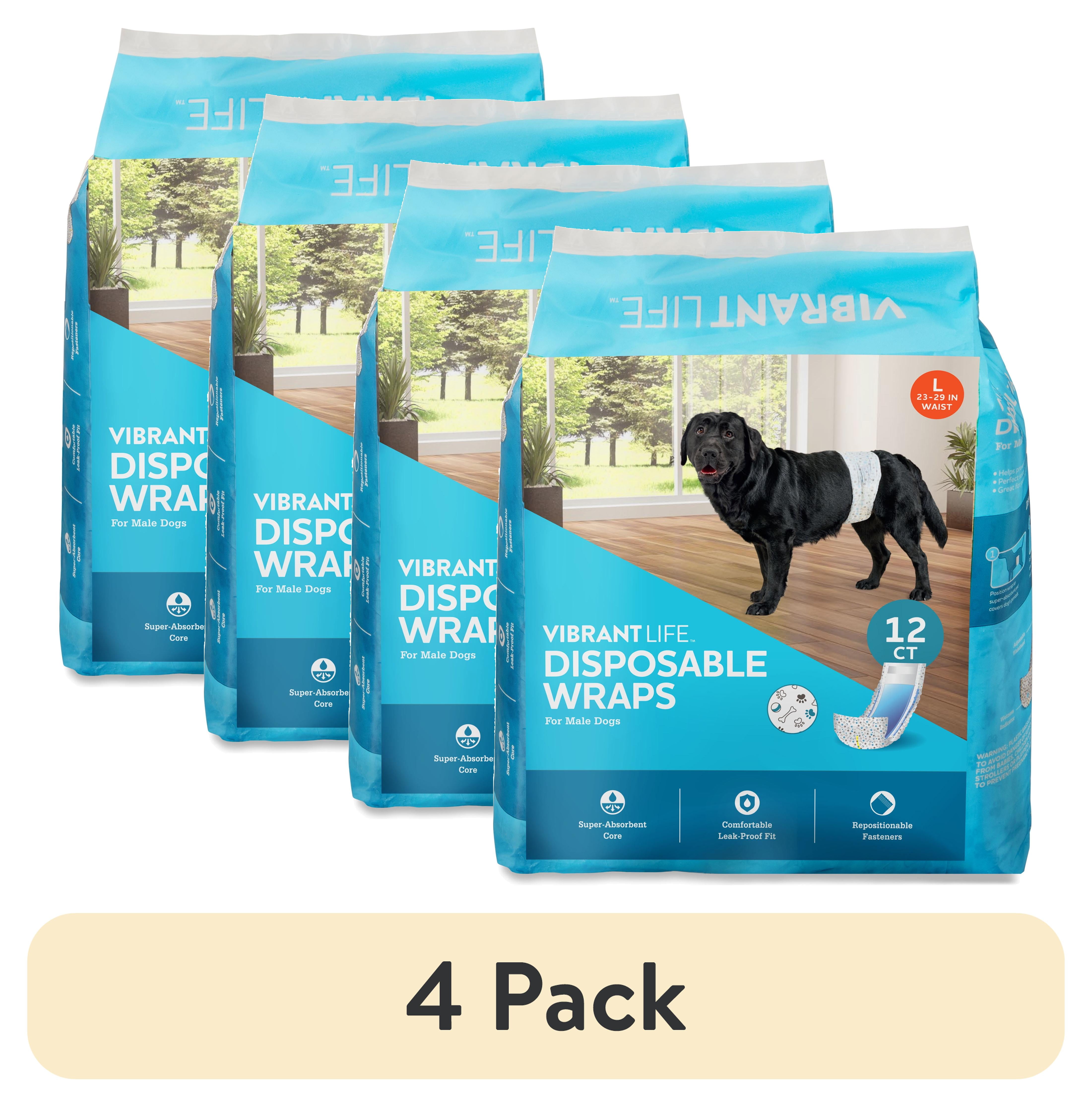 (4 pack) Vibrant Life Disposable Dog Wraps for Male Dogs, L 12 Count