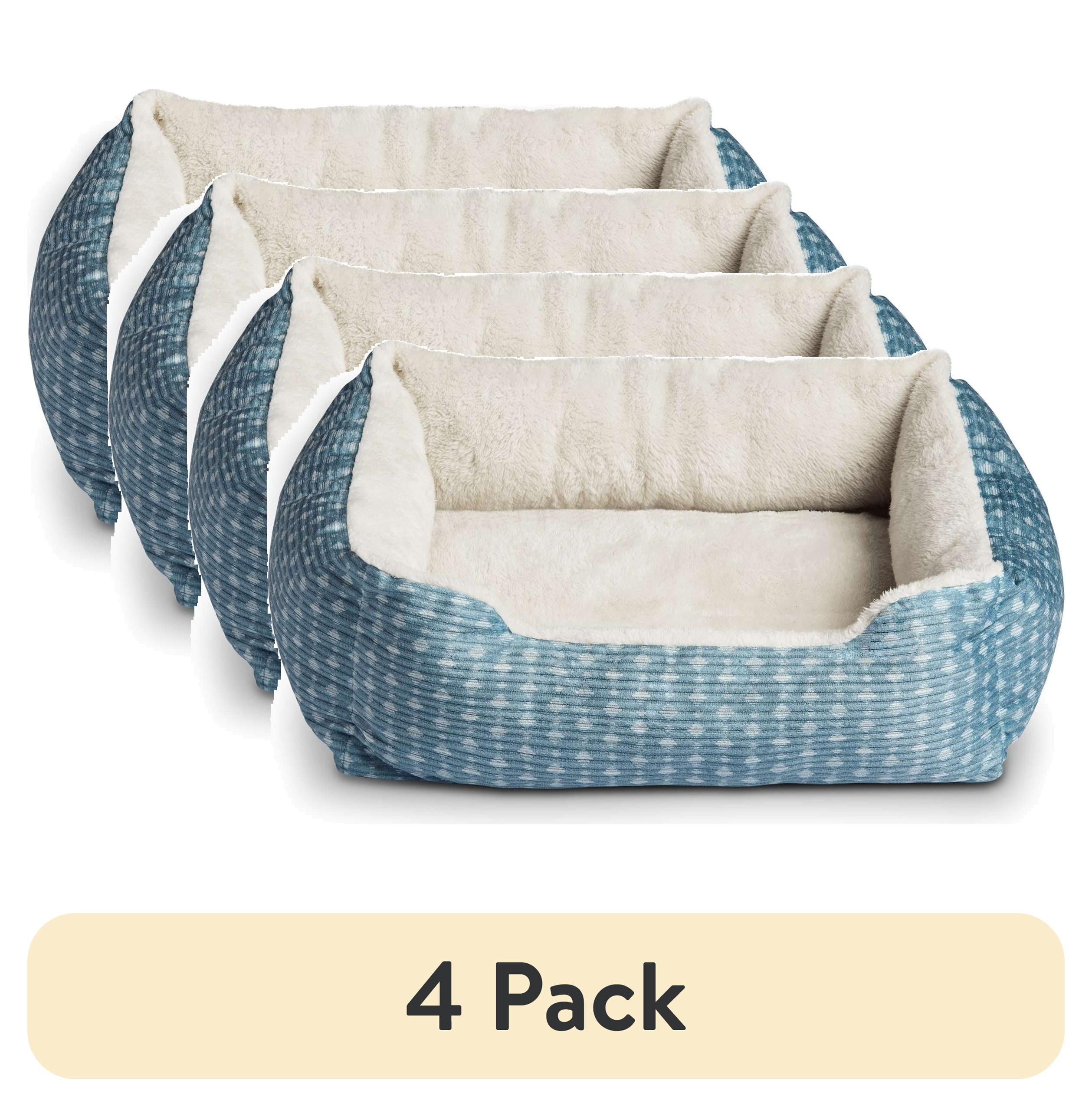 (4 pack) Vibrant Life Small Cuddler Pet Bed, Blue and White, 19" x 15",