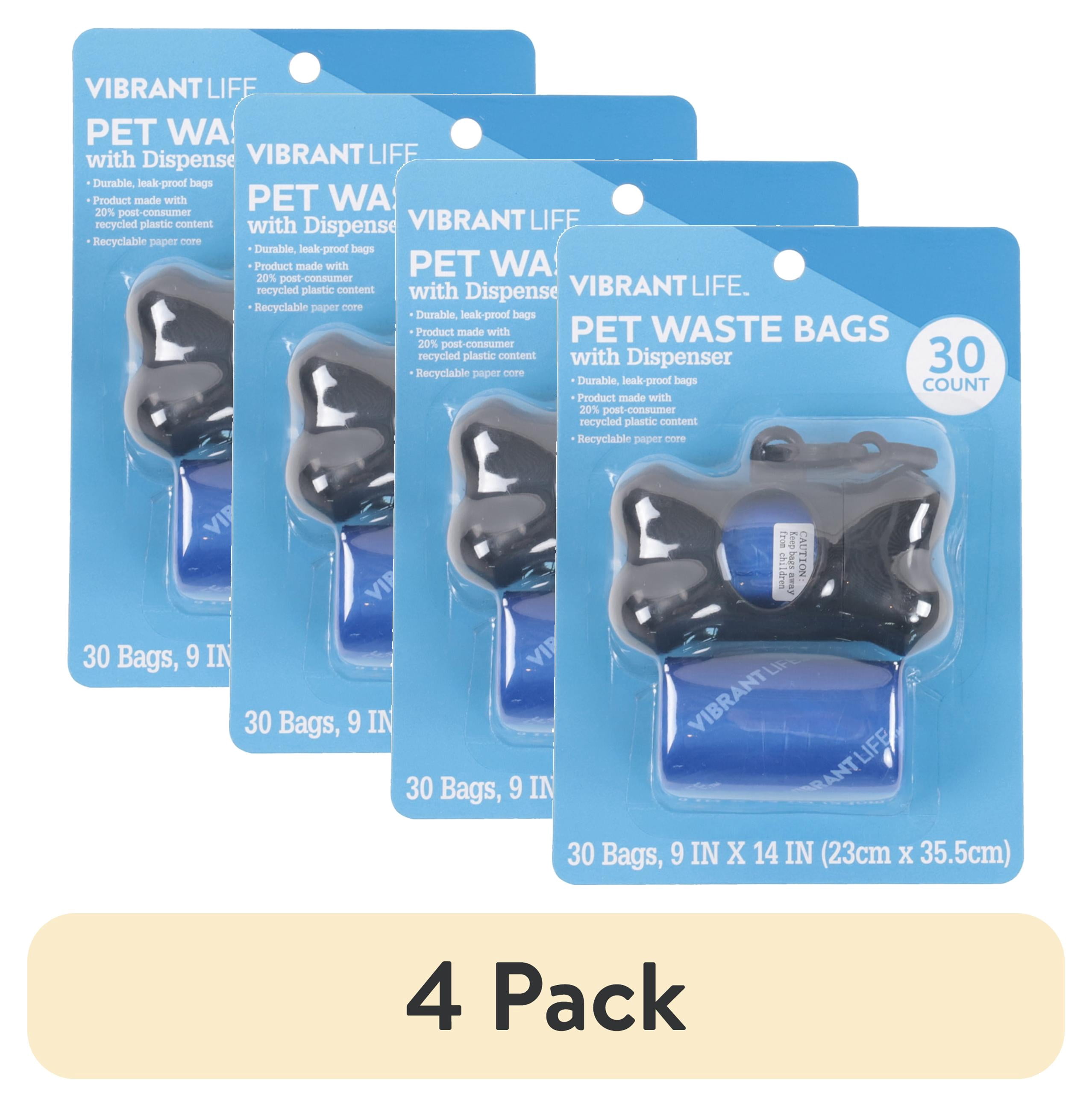 (4 pack) Vibrant Life Dog Poop Bag Dispenser Holder with Blue Pet Waste Bag, 30 Count
