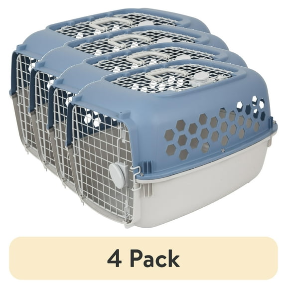 (4 pack) Vibrant Life Kennel for Dogs & Cats, Durable Plastic, Two Door Openings, Blue, Maximum Pet Weight 30 lbs, 24" L x 16.5" W x 14.5"H