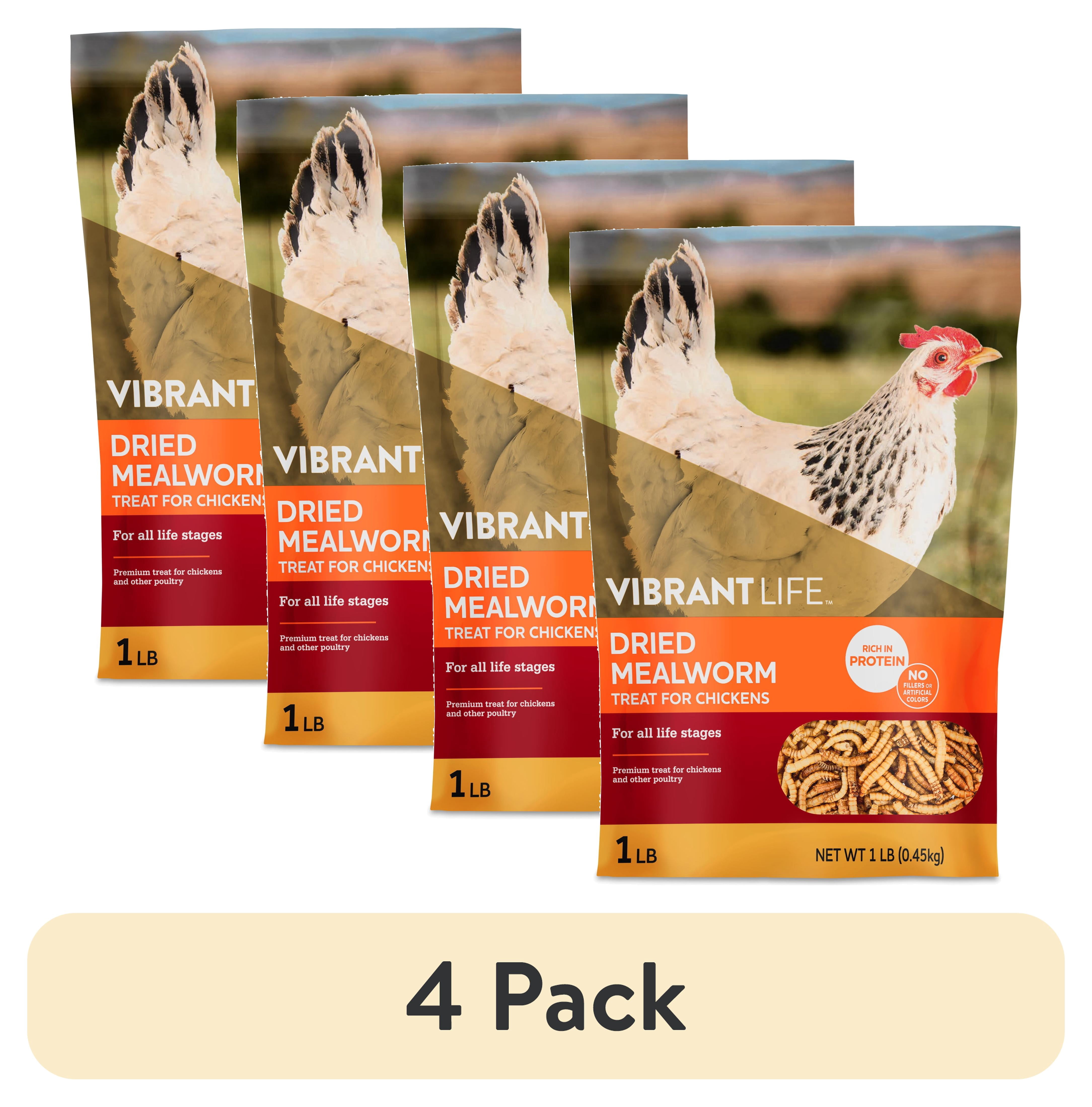 (4 pack) Vibrant Life Dried Mealworm Treat for Chickens, 1 lb Bag