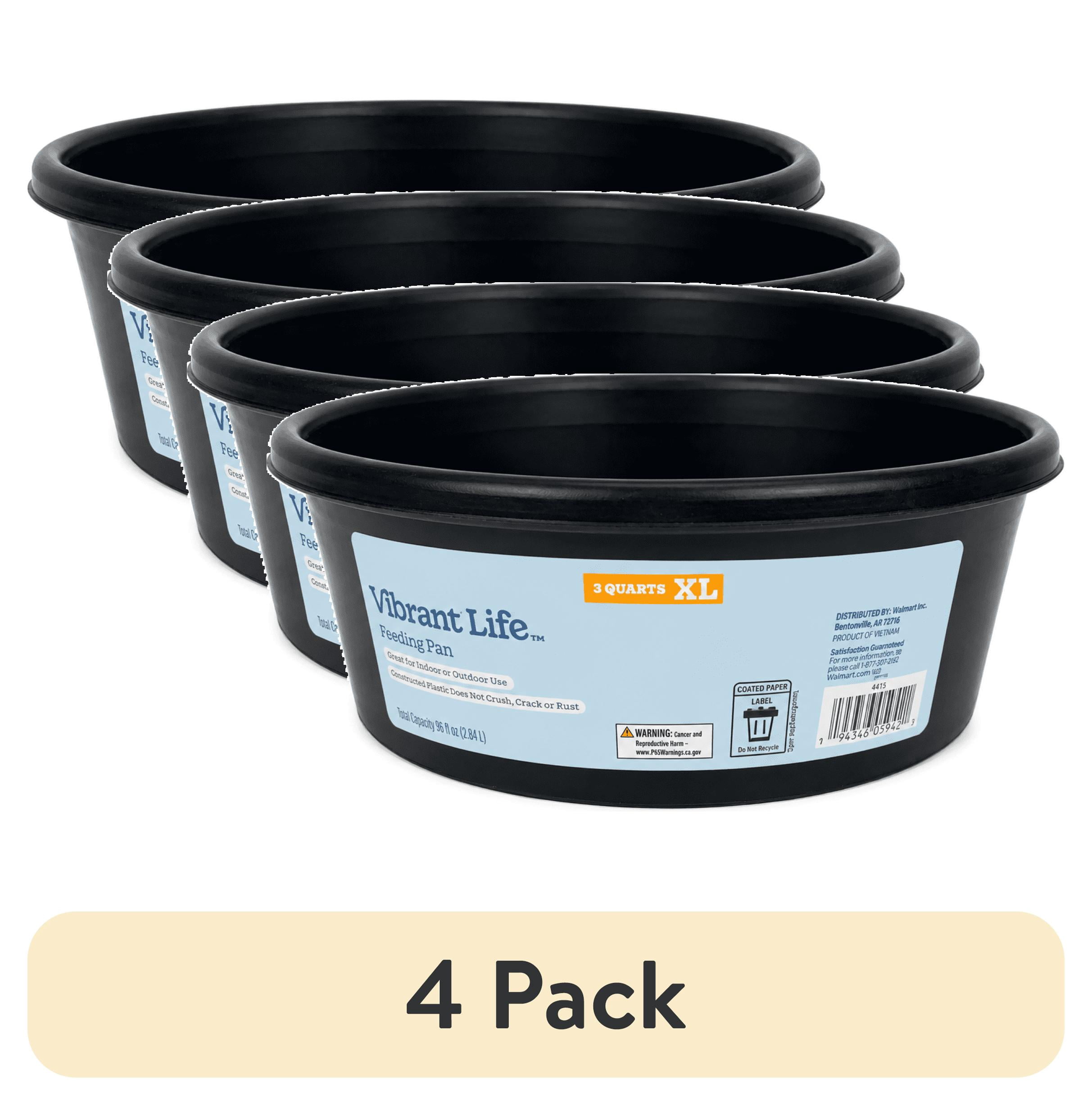 (4 pack) Vibrant Life Extra Large 3-Quart Rubber Feeding Pan, Black