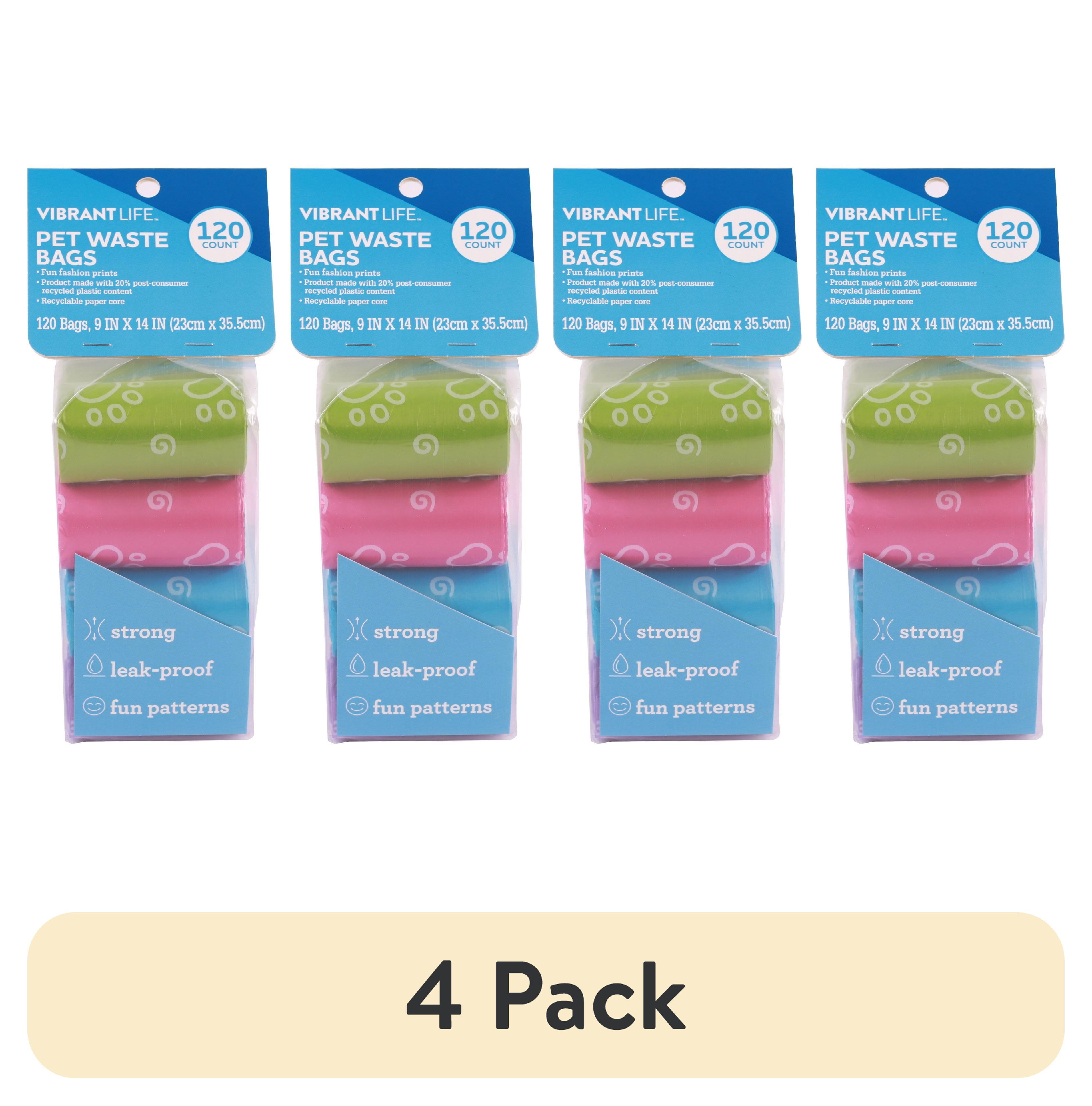 (4 pack) Vibrant Life Fashion Waste Pick up Bags for Dogs, Multicolor, Unscented, 120 Count