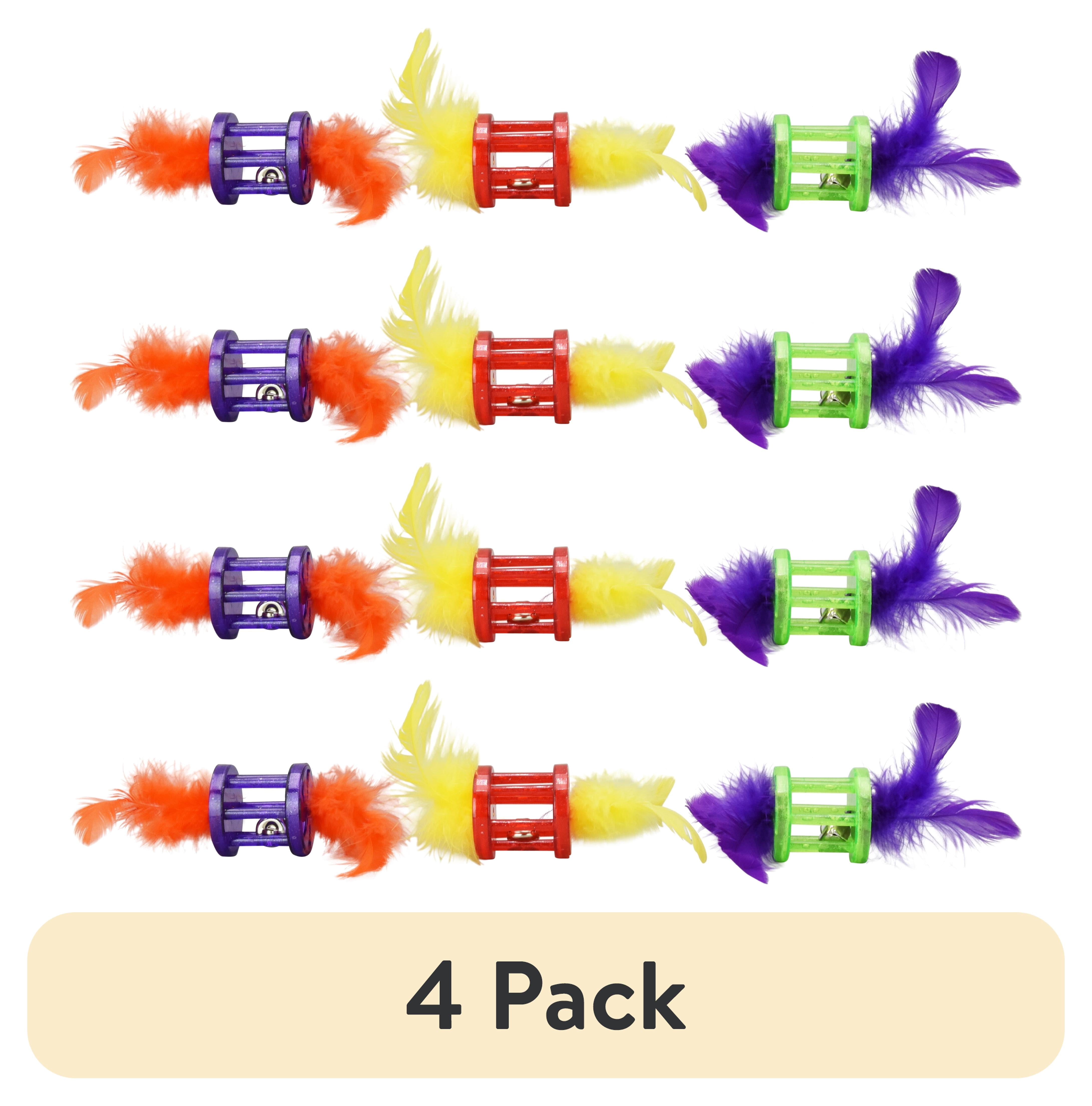 (4 pack) Vibrant Life Feather Rattle Cat Toy, 1 Count, Assorted Colors