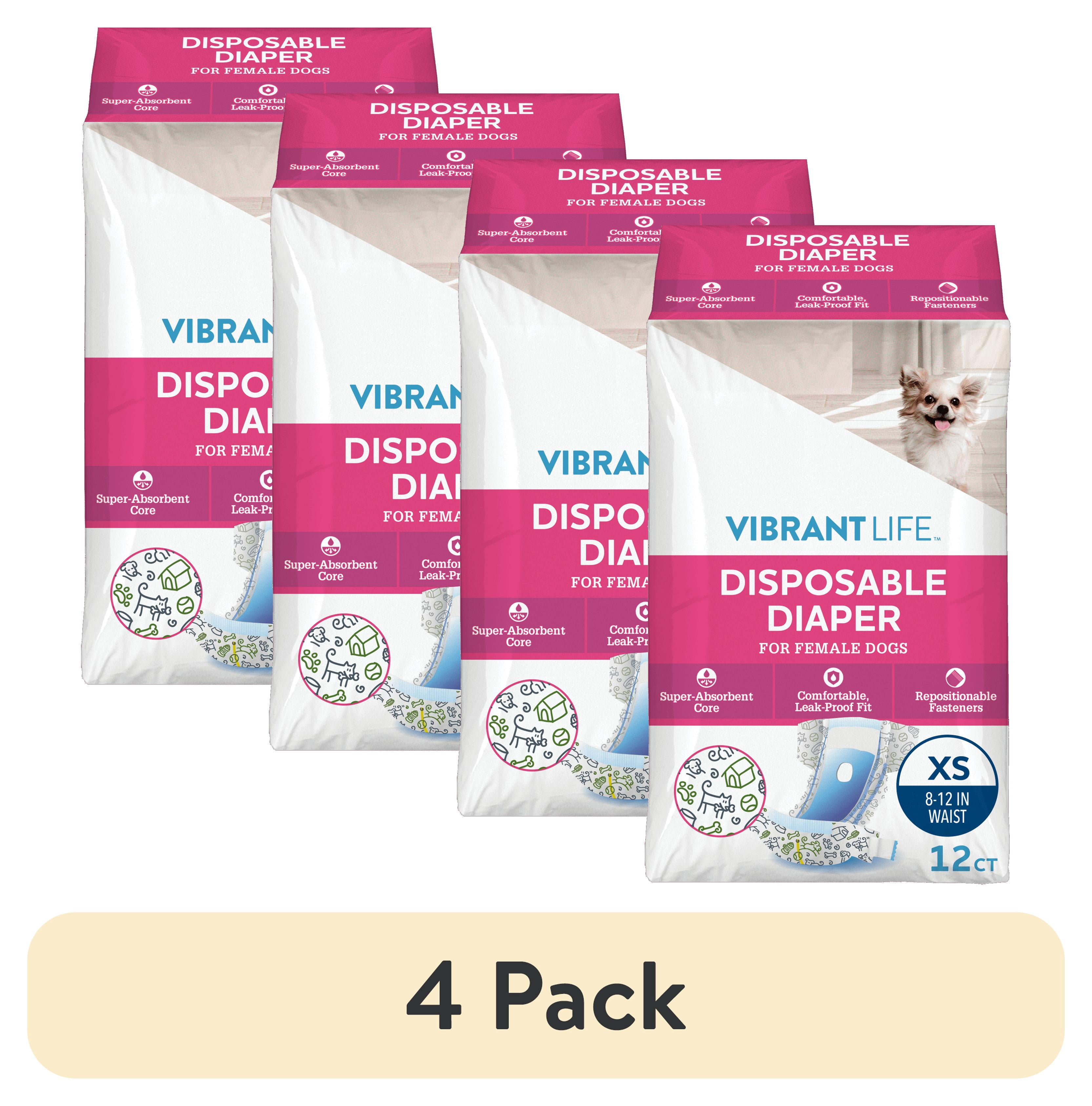 4 pack) Vibrant Life Female Dog Diapers - XS - Walmart.com