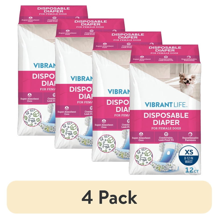 4 pack) Vibrant Life Female Dog Diapers - XS - Walmart.com