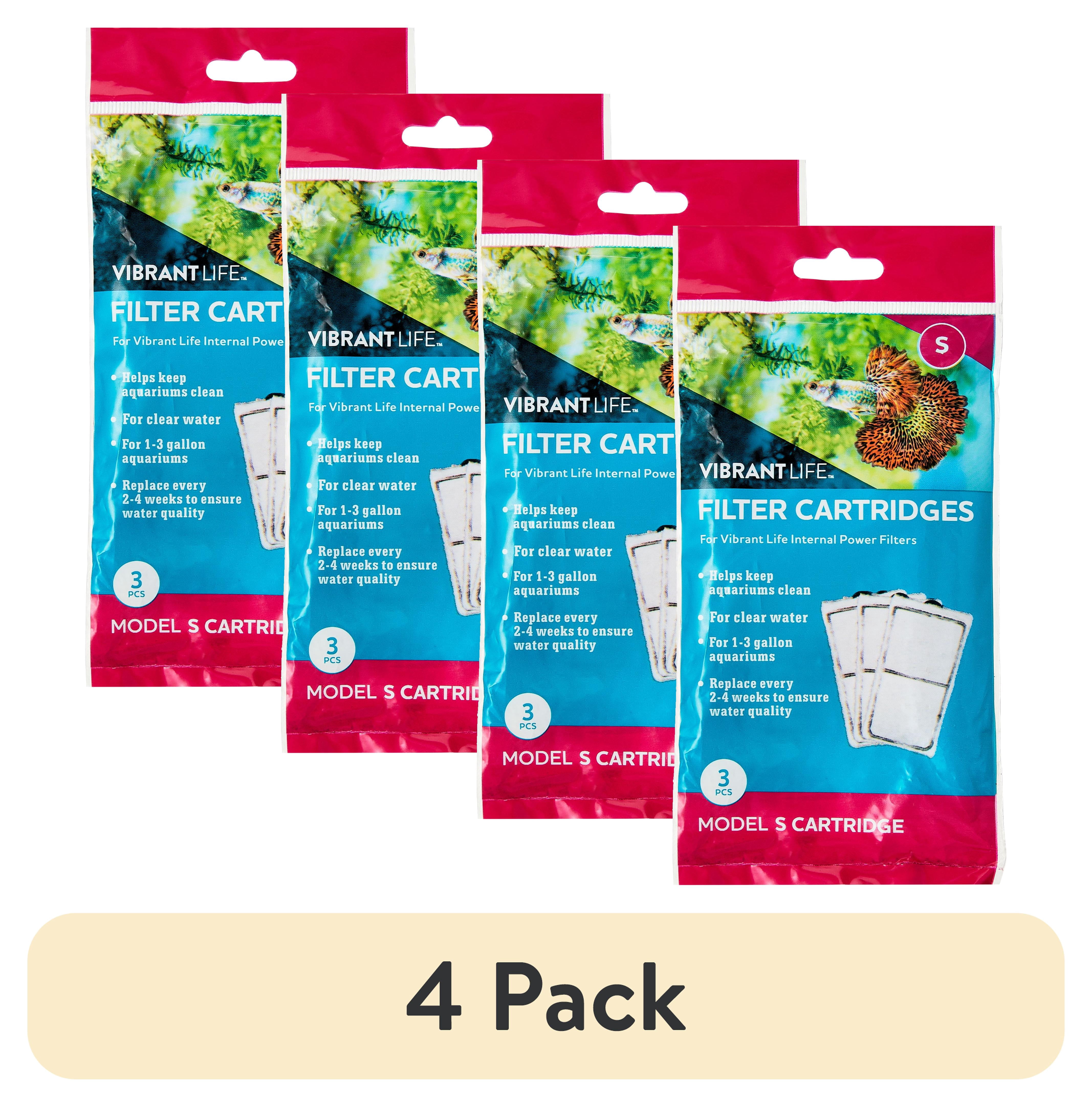 (4 pack) Vibrant Life Filter Cartridges, for 1-3 Gallon Aquariums, 3 Count