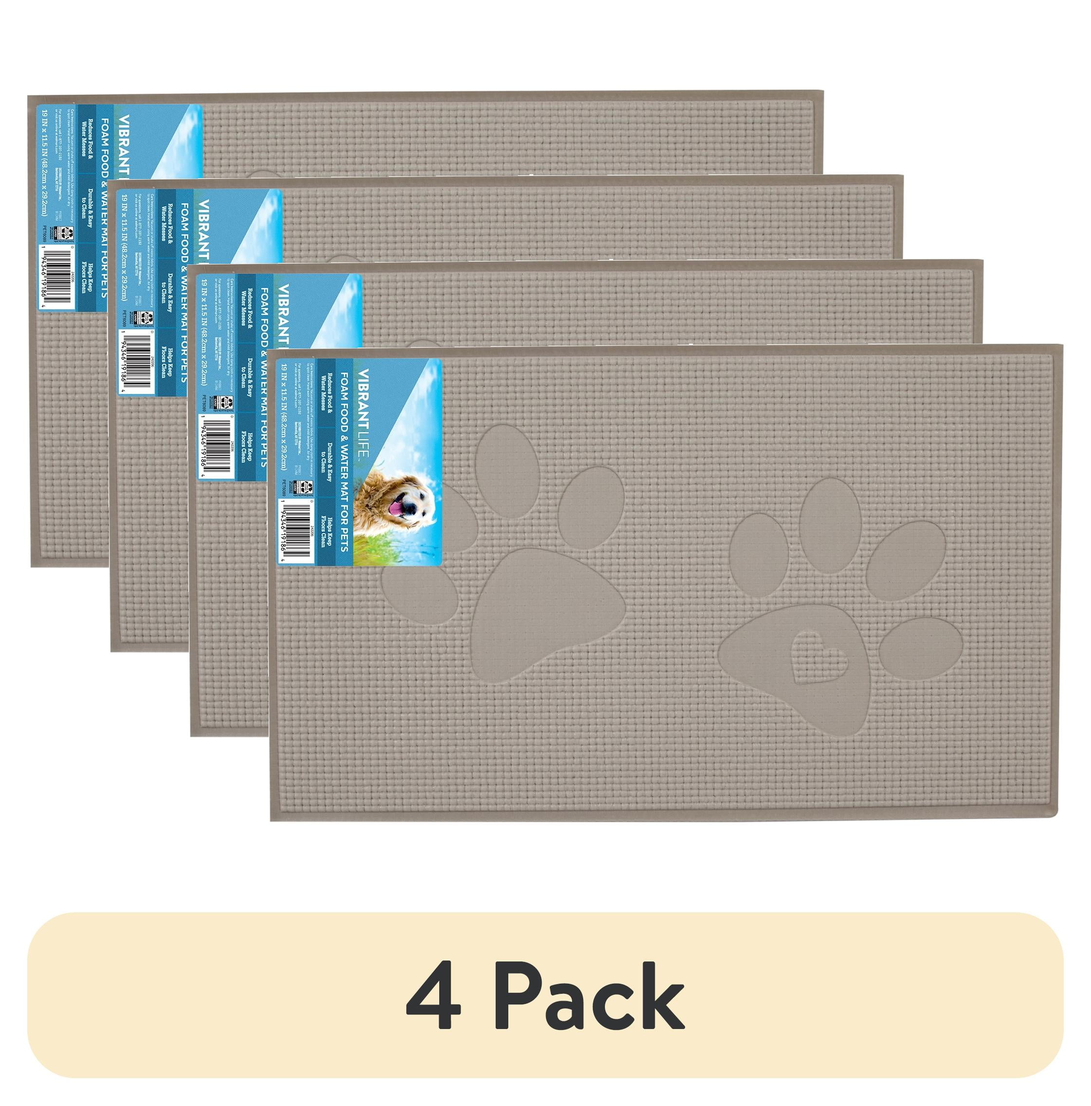 (4 pack) Vibrant Life Foam Dog Bowl Mat, Paw Print, Oatmeal, 1 Ct