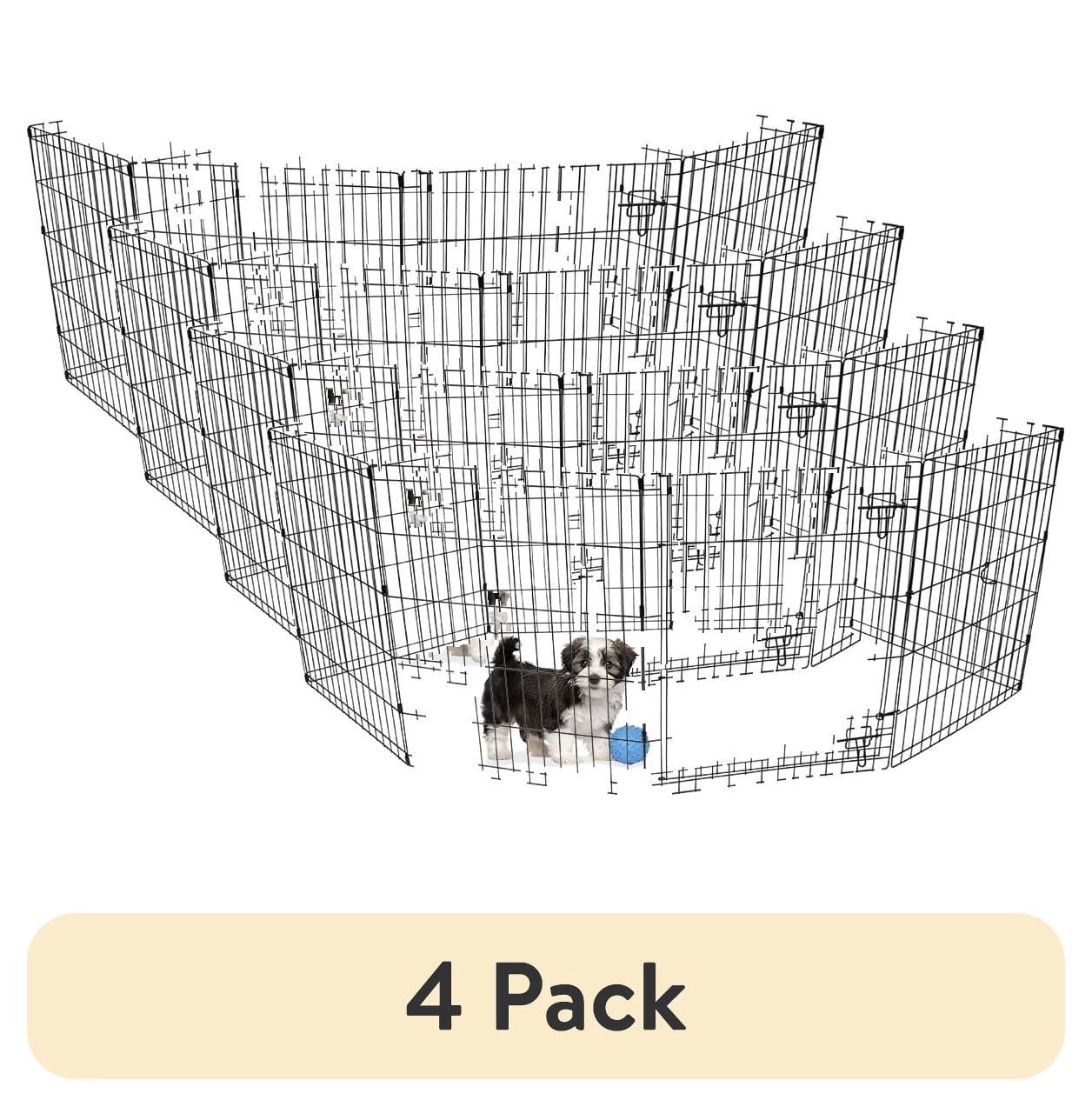 (4 pack) Vibrant Life Foldable 8-Panel Steel Wire Playpen for Dogs, Black, 24"