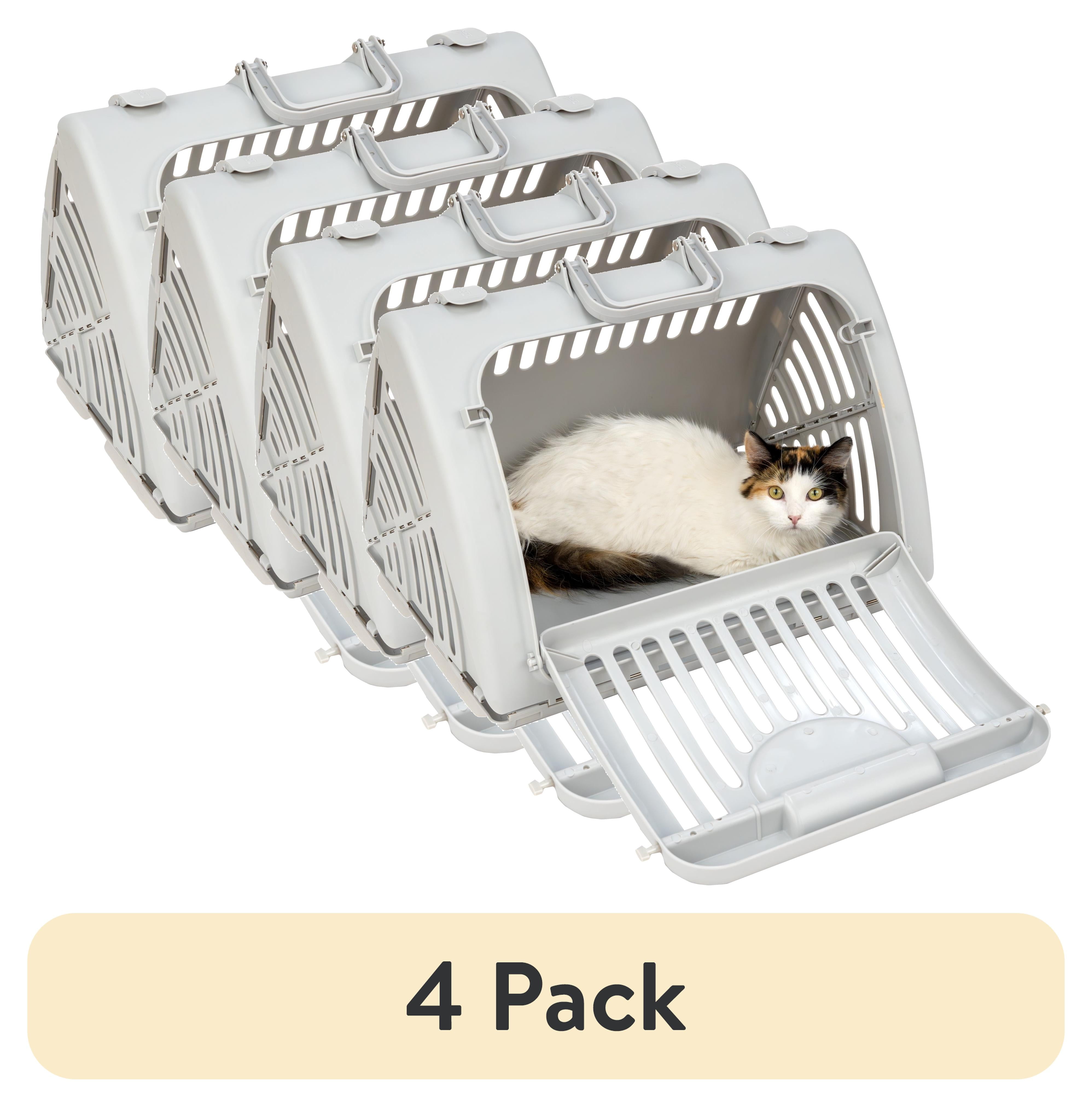 4 pack) Vibrant Life Foldable Plastic Travel Cat Carrier, Gray
