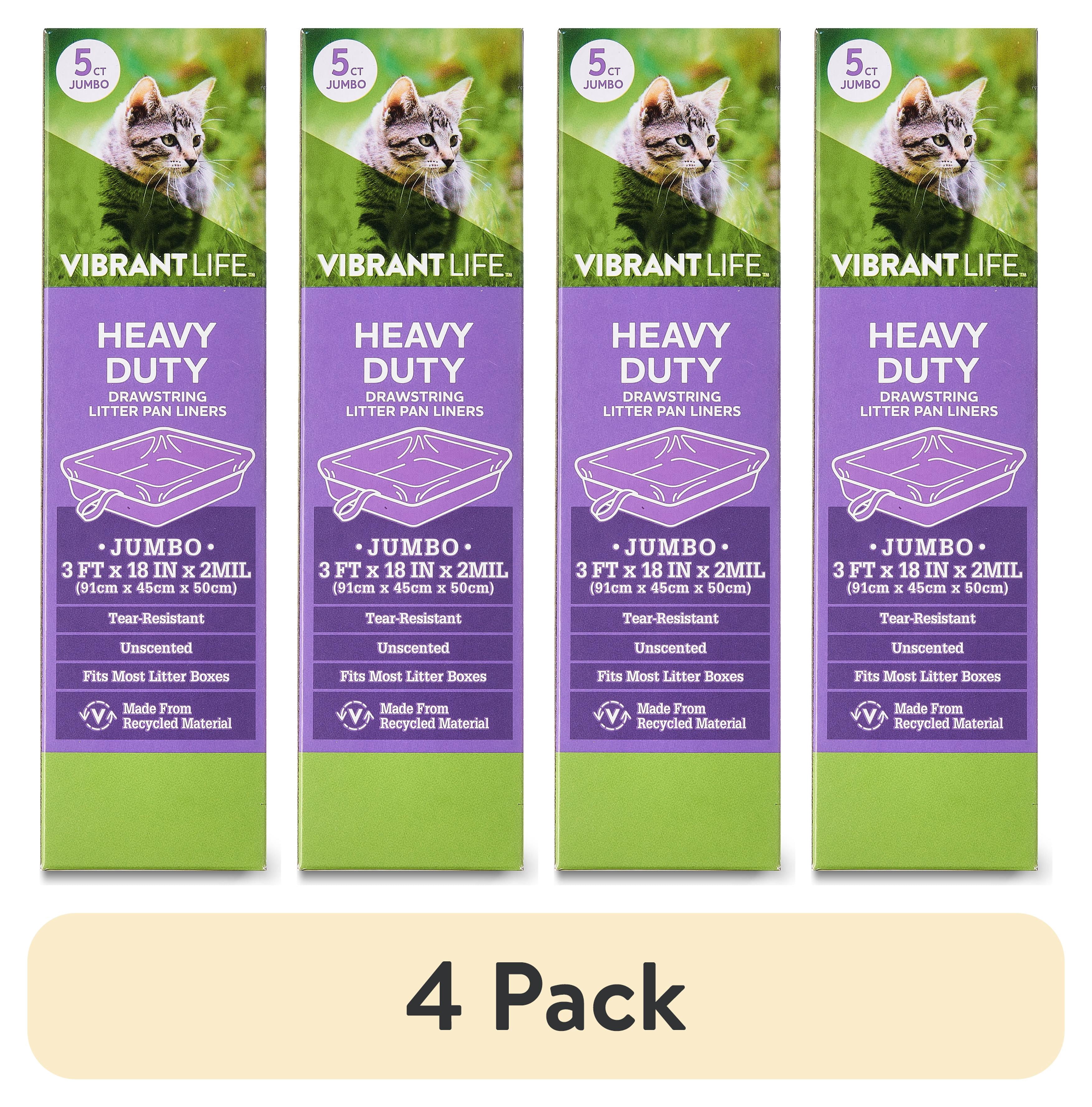 (4 pack) Vibrant Life Heavy Duty Jumbo Drawstring Cat Litter Pan Liners, 5 Count