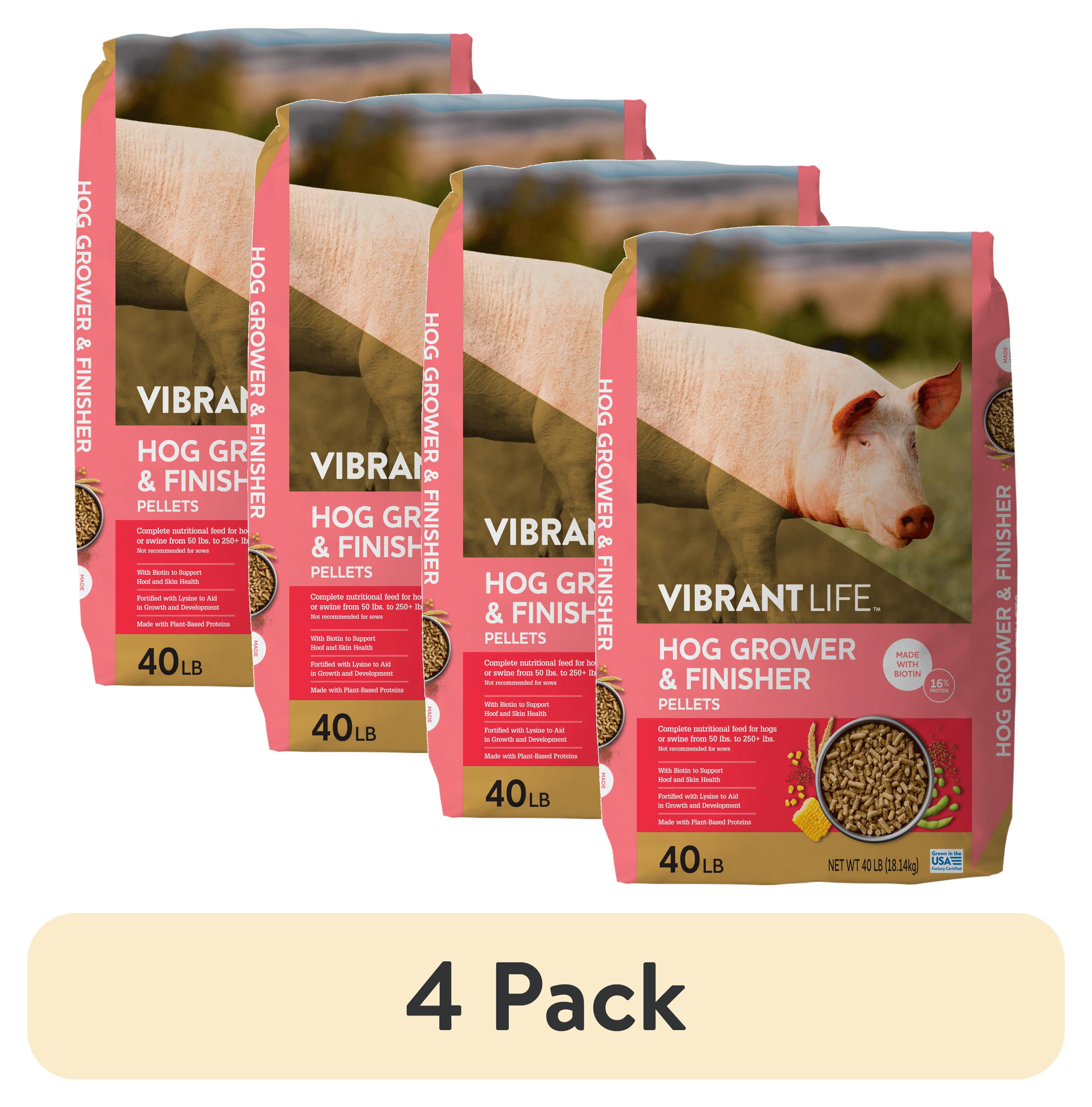 (4 pack) Vibrant Life Hog Grower & Finisher Pellet Feed, 40 lb Bag